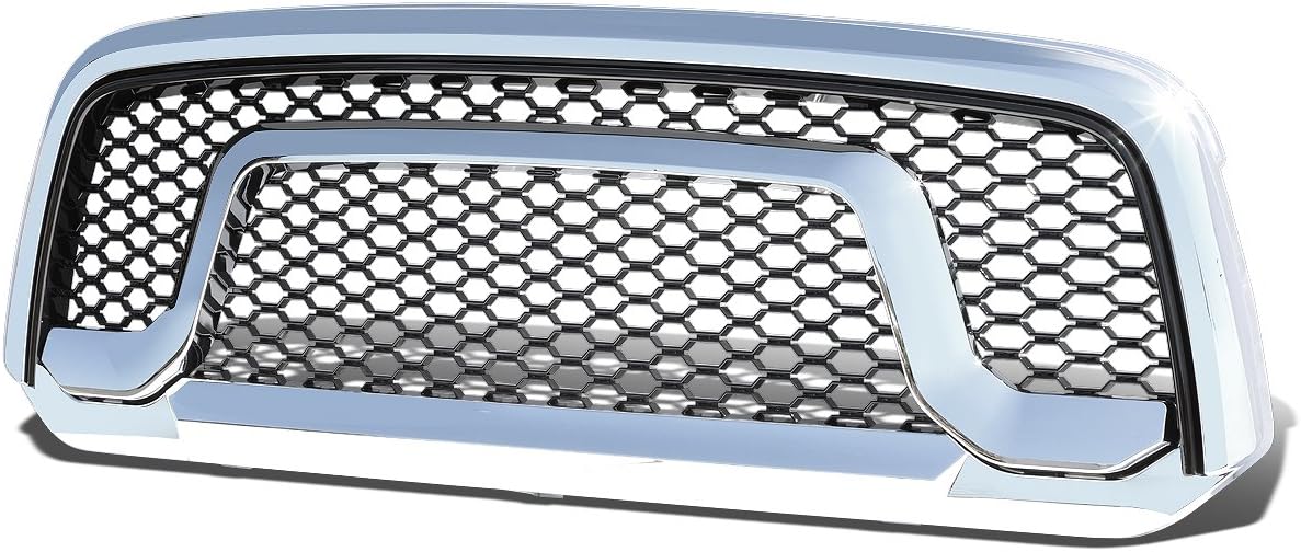 Auto Dynasty Compatible with RAM 1500 ABS Rebel Style Front Bumper/Hood Grille/Grill (Chrome/Black)