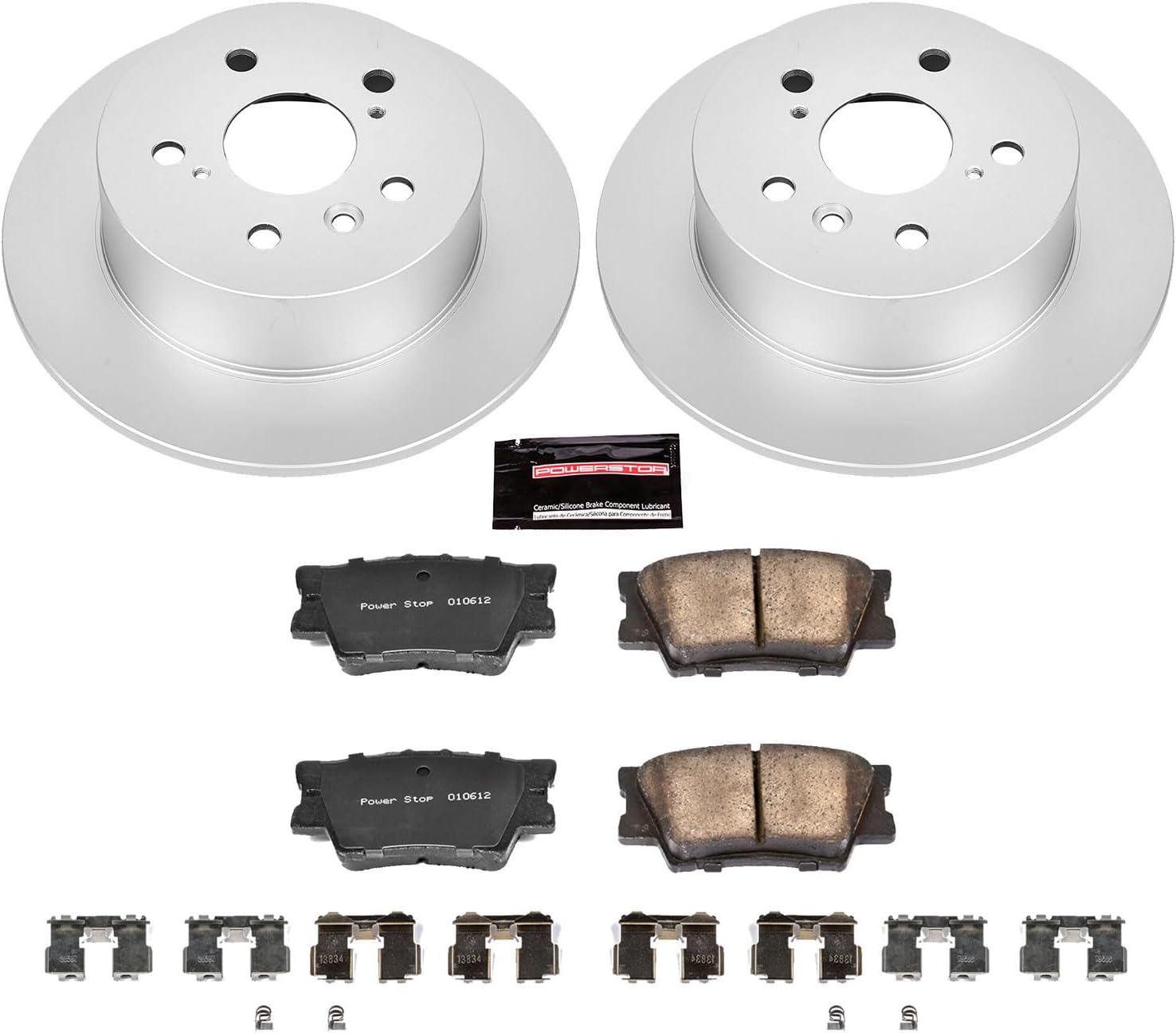 Power Stop CRK3068 Rear Coated Brake Rotor and Ceramic Brake Pads Brake Kit For 2007-2012 Lexus ES350 | 2008 2009 2010 2011 2012 Toyota Avalon | 2007 2008 2009 2010 2011 Toyoya Camry
