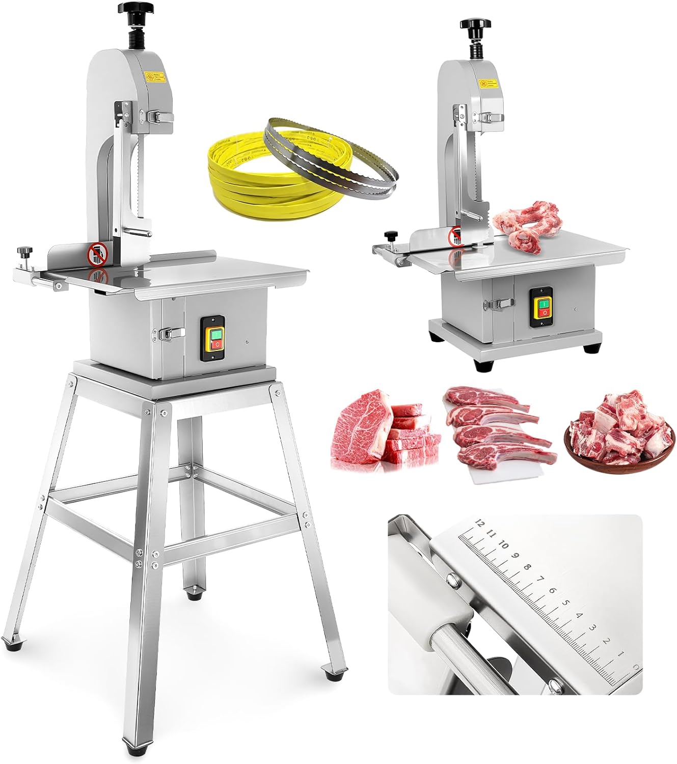 3000W Electric Bone Saw Machine, Commercial Vertical Meat Cutter 0.04-7.8 Inch Cutting Thickness, 18.7
