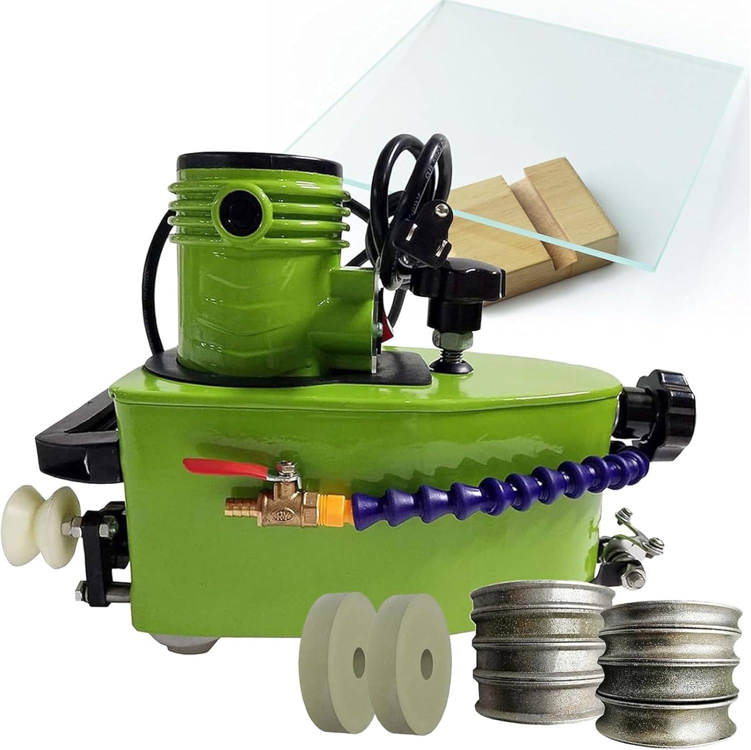 Glass Edging Machine, Polish Edge Machine, with Polishing Wheel, Round Bevelled Glass Edging Grinder Glass Acryl Marble Ceramic Polishing Machine Green