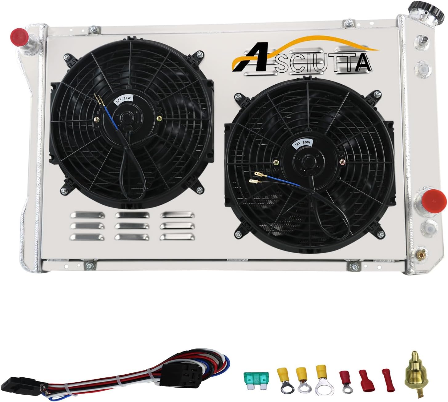 3 Row Aluminum Radiator for 1982-1992 Chevy Camaro Pontiac Firebird 5.0L 5.7L V8 Full Aluminum Radiators + Shroud fan + Thermostat Relay Kits (3 Row Radiator Shroud Fan Relay)
