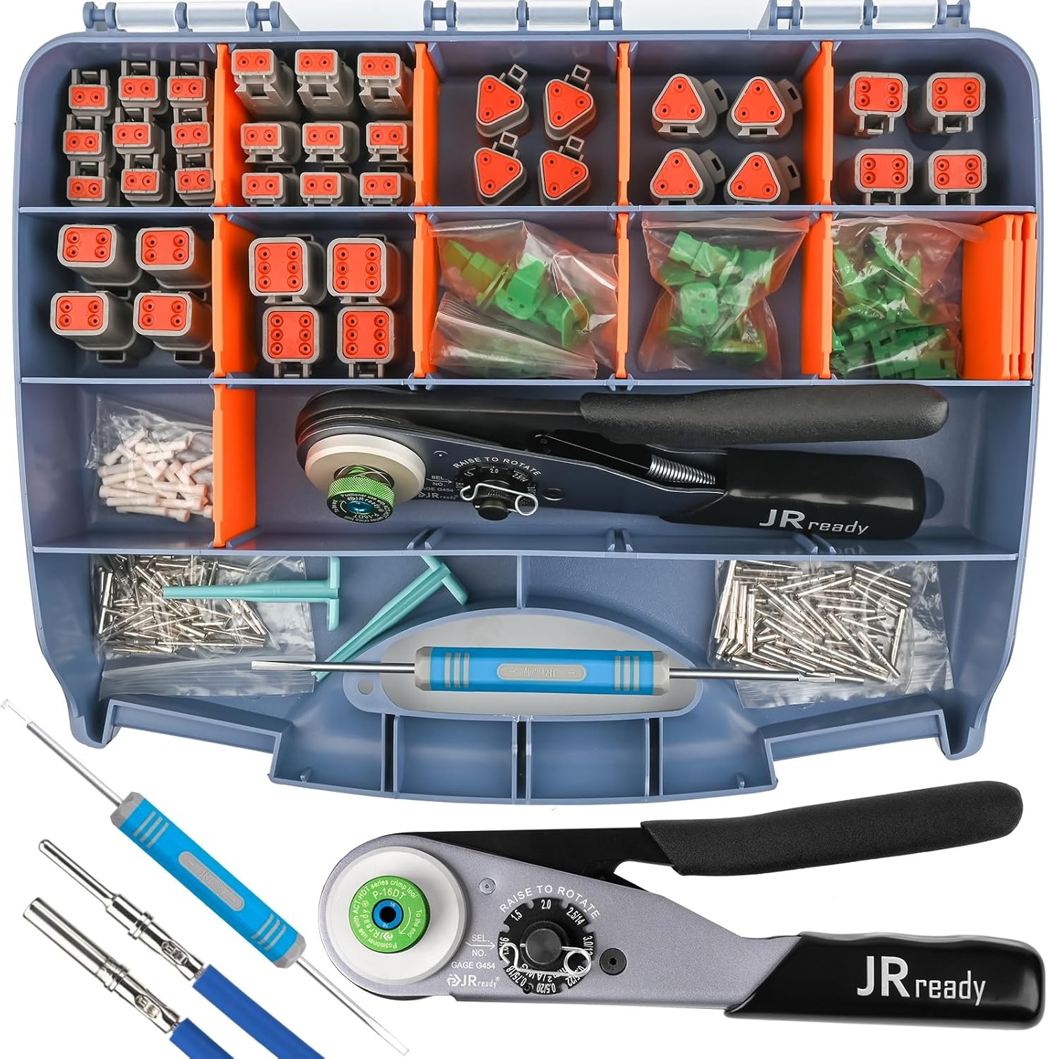 JRready DW5011 Deutsch Connector Kit - DT Connectors 2 3 4 6 Pin, Size 16# Solid Contacts16-20 AWG, Deutsch Crimp Tool, Deutsch Pin Removal Tool. Waterproof Automotive Connectors