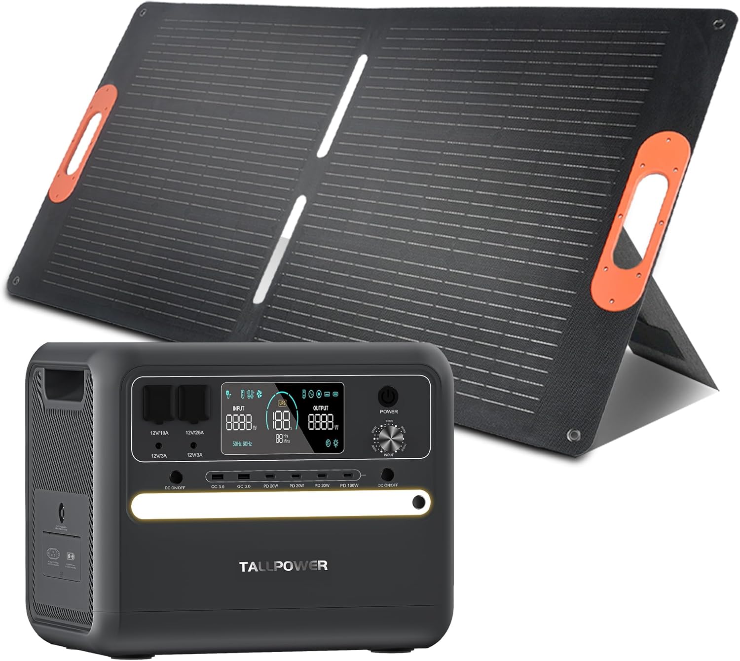 Portable Power Station, 2400W, 2160Wh Large Capacity,AC Output Rating, LED Light, UPS Function,for Outdoor Camping (2400W Power Station+100W Solar Panel)