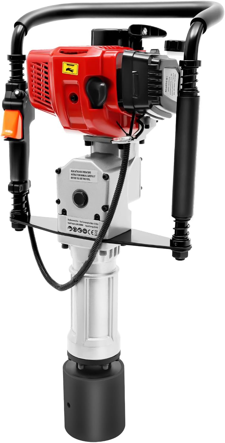 52CC Gas Powered T Post Driver 2 Stroke Pile Driver 1900W Fence Post Driver with 55mm, 70mm, 100mm Pile Sleeve Handheld Pile Driver Hammer for Fence Post, Farm, Construction Site