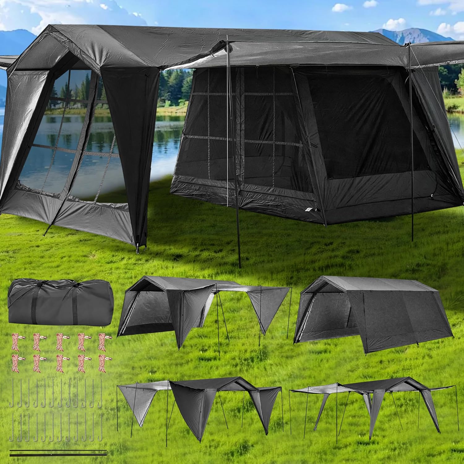 16.4x11.5 Ft Screen House Tent, Large Gazebo Screen Tent, Mesh Canopy Shelter with Waterproof & Sunshade Roof, Easy Setup for Camping, Backyard, Beach
