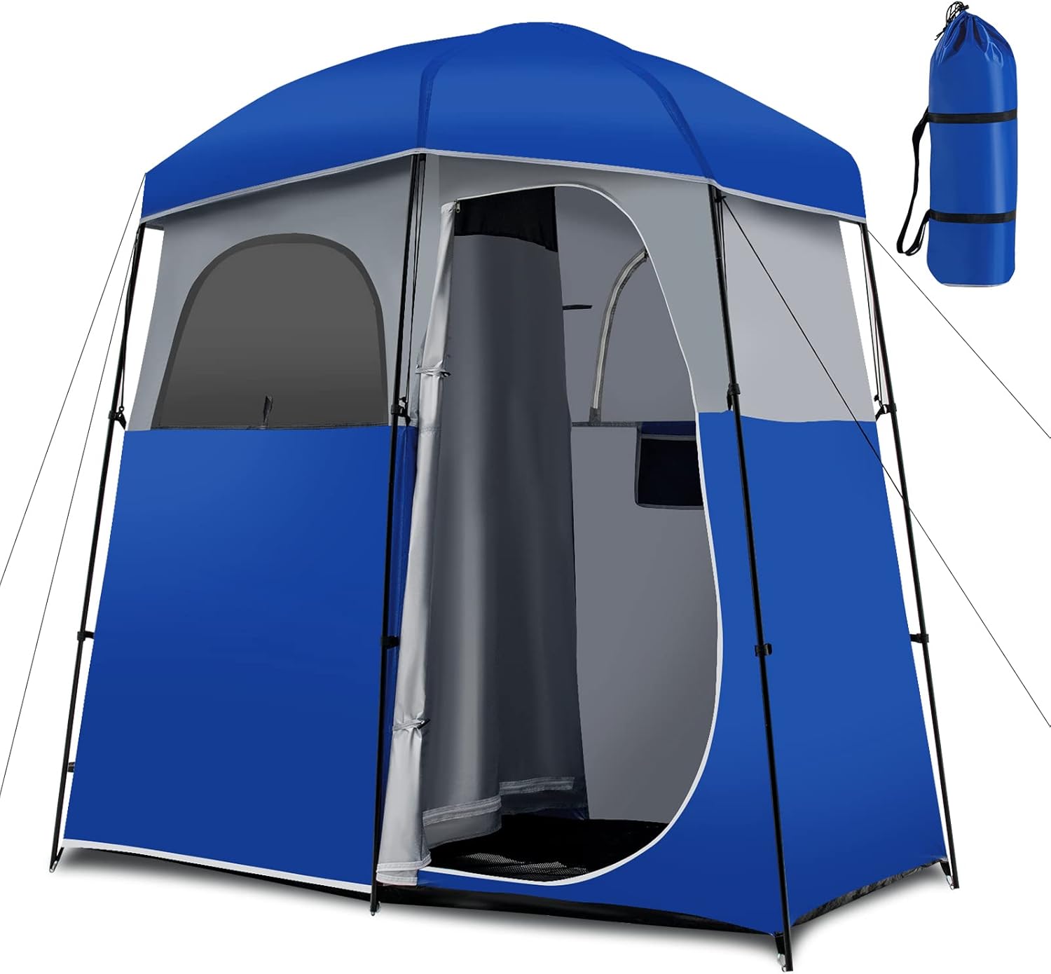 Tangkula Double-Room Shower Tent, Oversize Space Privacy Shelter for Camping with Floor, Portable Camping Changing Tent with Removable Rain Fly, Storage Bag for Dressing, Toilet