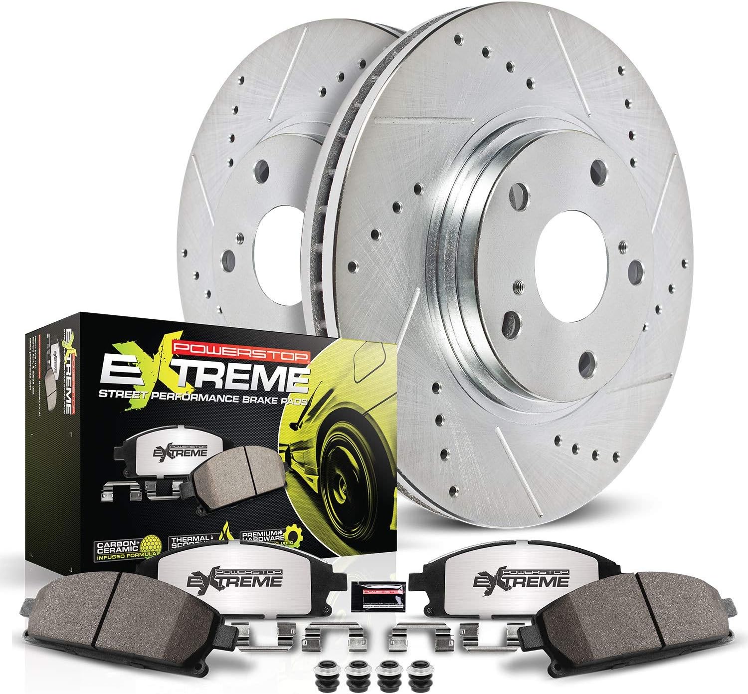 Power Stop K7007-26 Front Z26 Carbon Fiber Brake Pads with Drilled & Slotted Brake Rotors Kit For Chevrolet SS 2014-2017 [Model Specific]