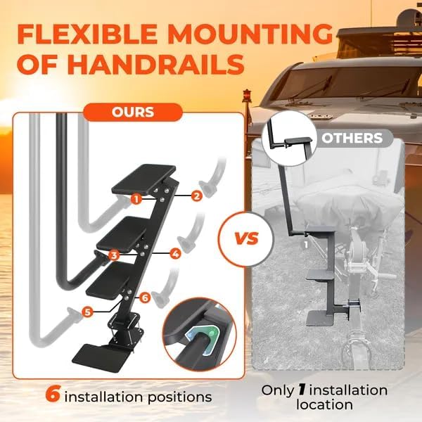 Heavy Duty Boat Trailer Steps with Safety Handle, Non-Slip Surface & 4 Steps, Universal Fit for Trailer Tongues, Easy Boat Boarding (4 Steps)