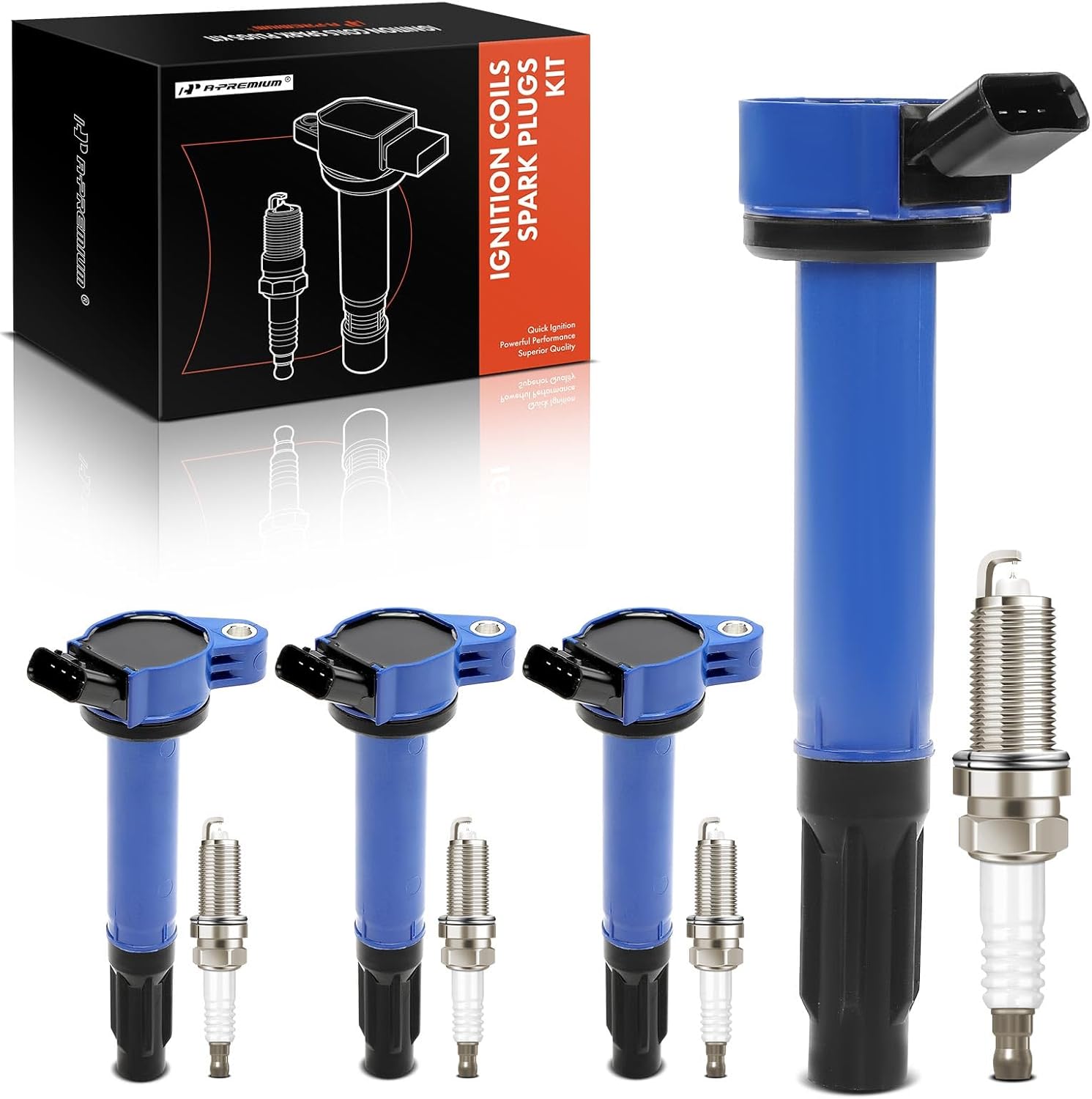 A-Premium (Blue) Set of 8 Ignition Coil Pack and Iridium Spark Plugs Compatible with Toyota Camry 2010-2017, RAV4 2009-2018, Highlander 2009-2019, Sienna 2011-2013, Venza 2009-2015, 2.5L 2.7L