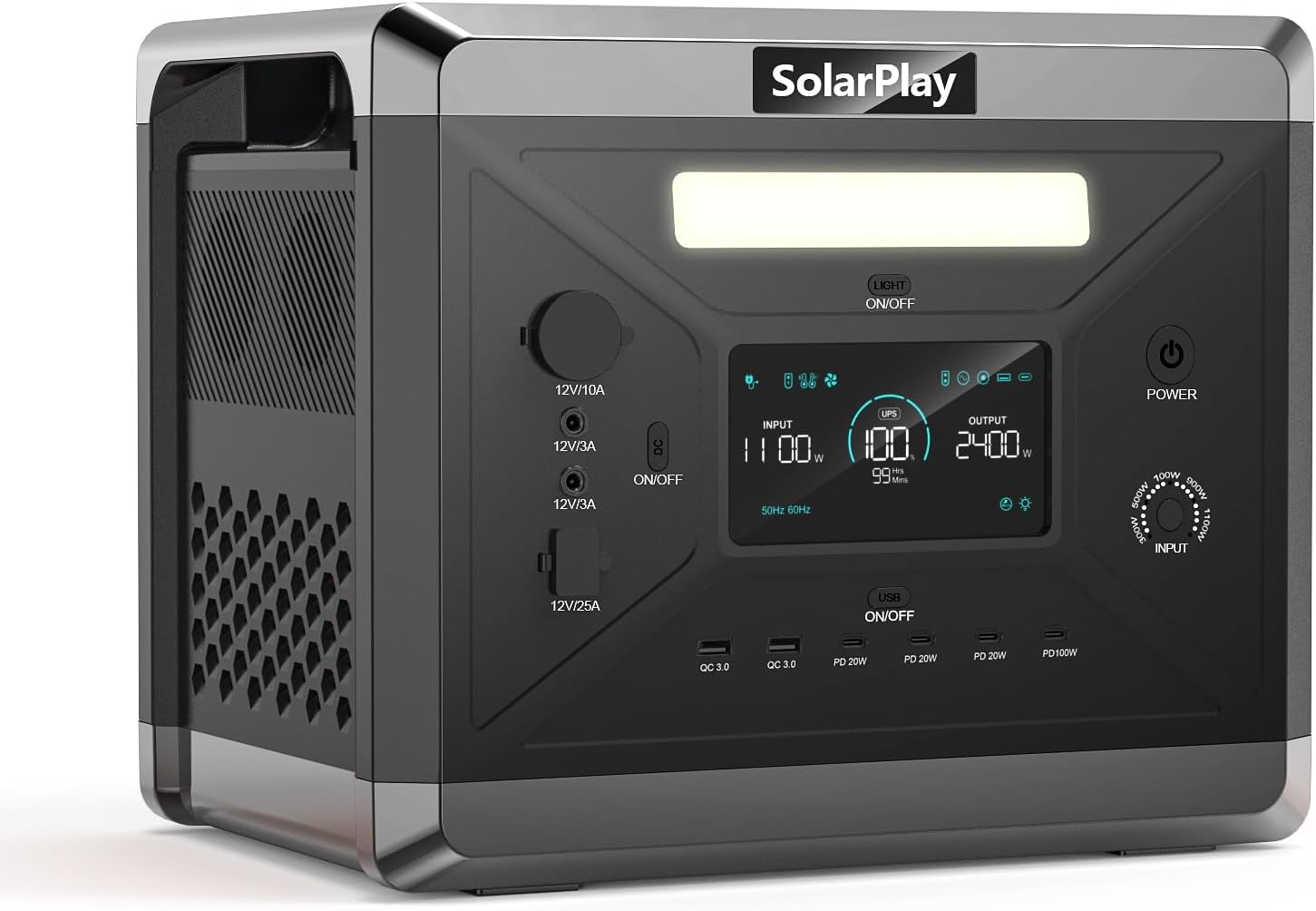 SolarPlay Q2501 Solar Generator with 400W Solar Panel, 2400W/2160Wh Large Capacity Portable Power Station, 4 AC Outlets (4800W Peak), Emergency Power Station for Home, Camping, Outdoor Battery Backup