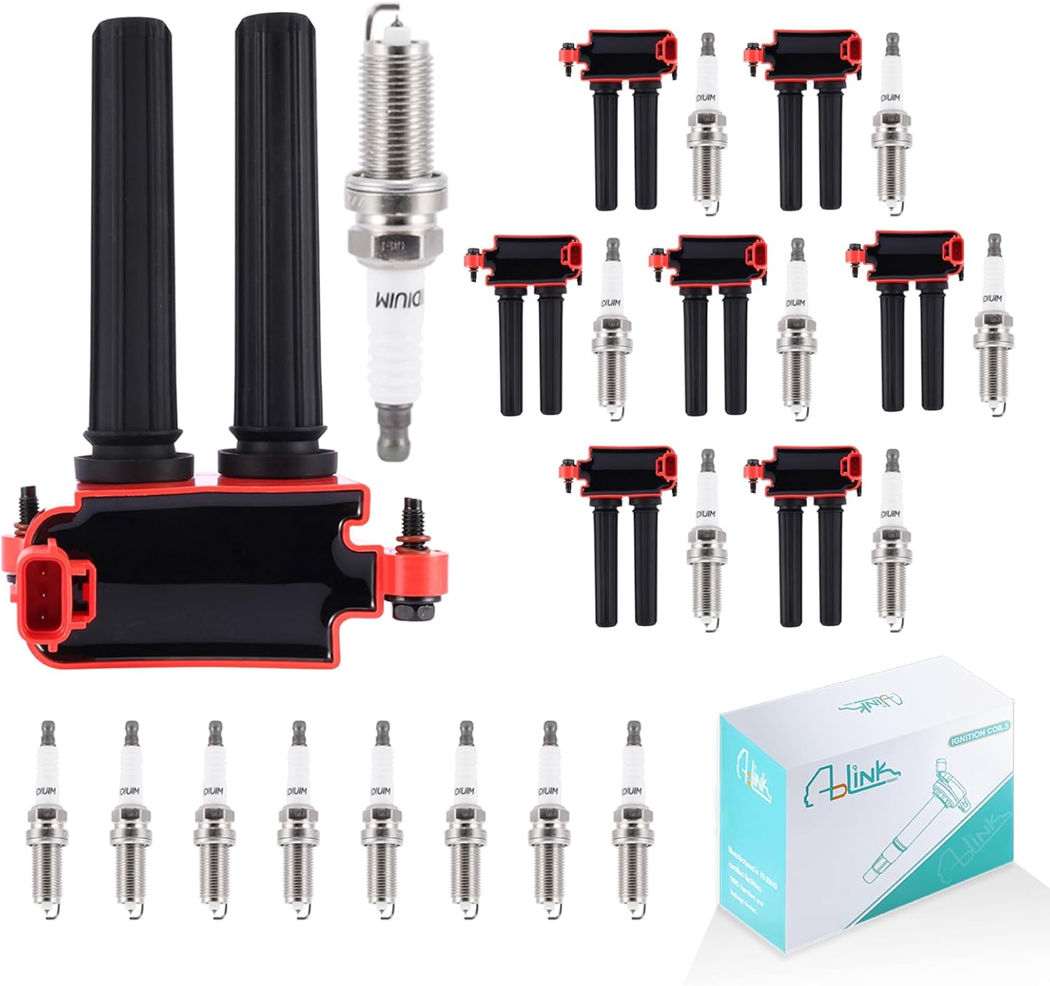 Set of 8 UF504 Ignition Coil Pack & LZFR5CI-11 Spark Plugs (5.7L 6.1L 6.4L) For Dodge Challenger 2008-2016,Charger 2008-2015,Durango 2006-2009,for Jeep Commander Grand Cherokee