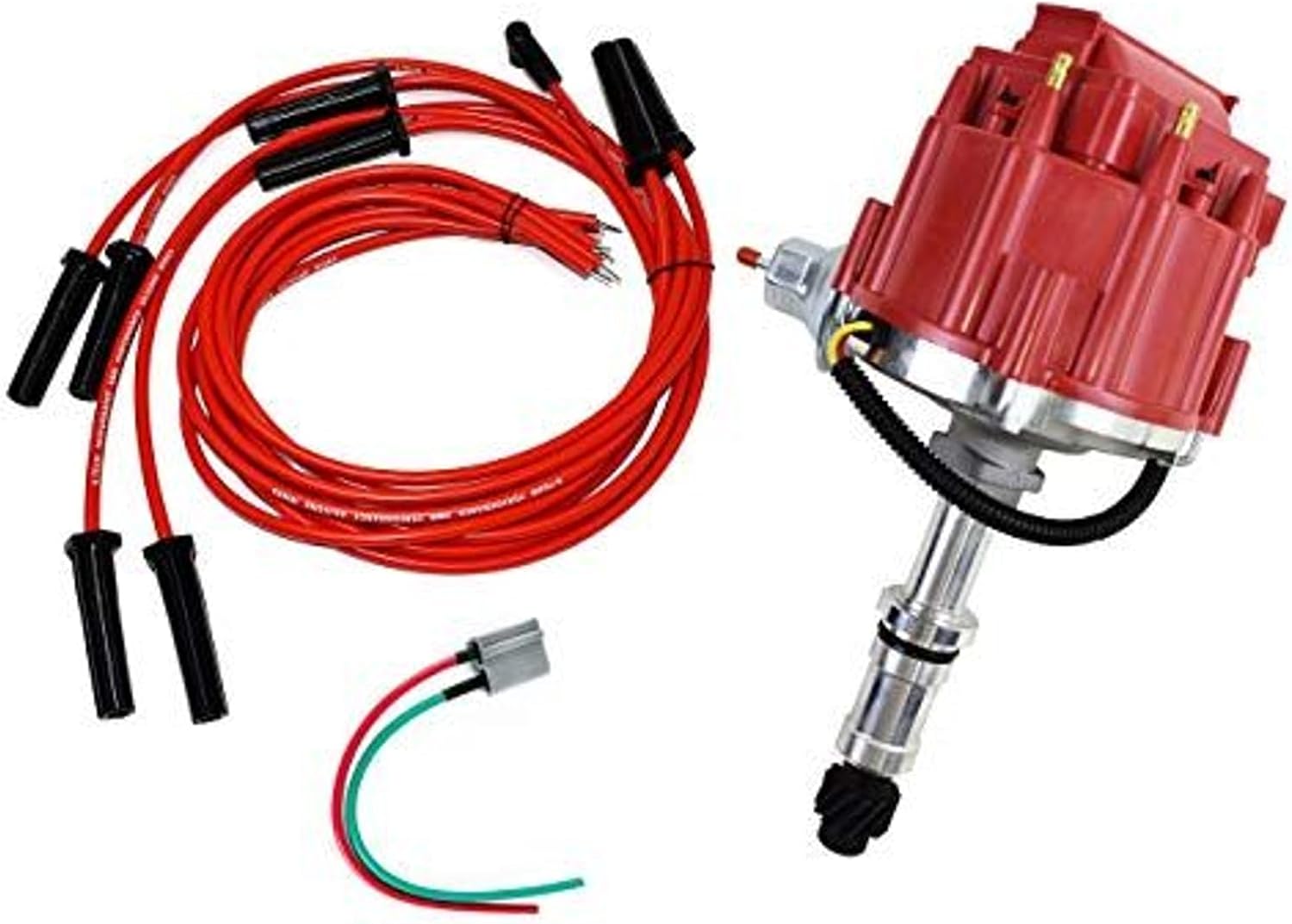A-Team Performance - HEI Distributor, 8.0mm Spark Plug Wires, and Battery-Pigtail Harness Kit - Compatible with Buick Odd Fire 231 3.8L V6 225 Jeep 3.7L Dauntless Red Cap