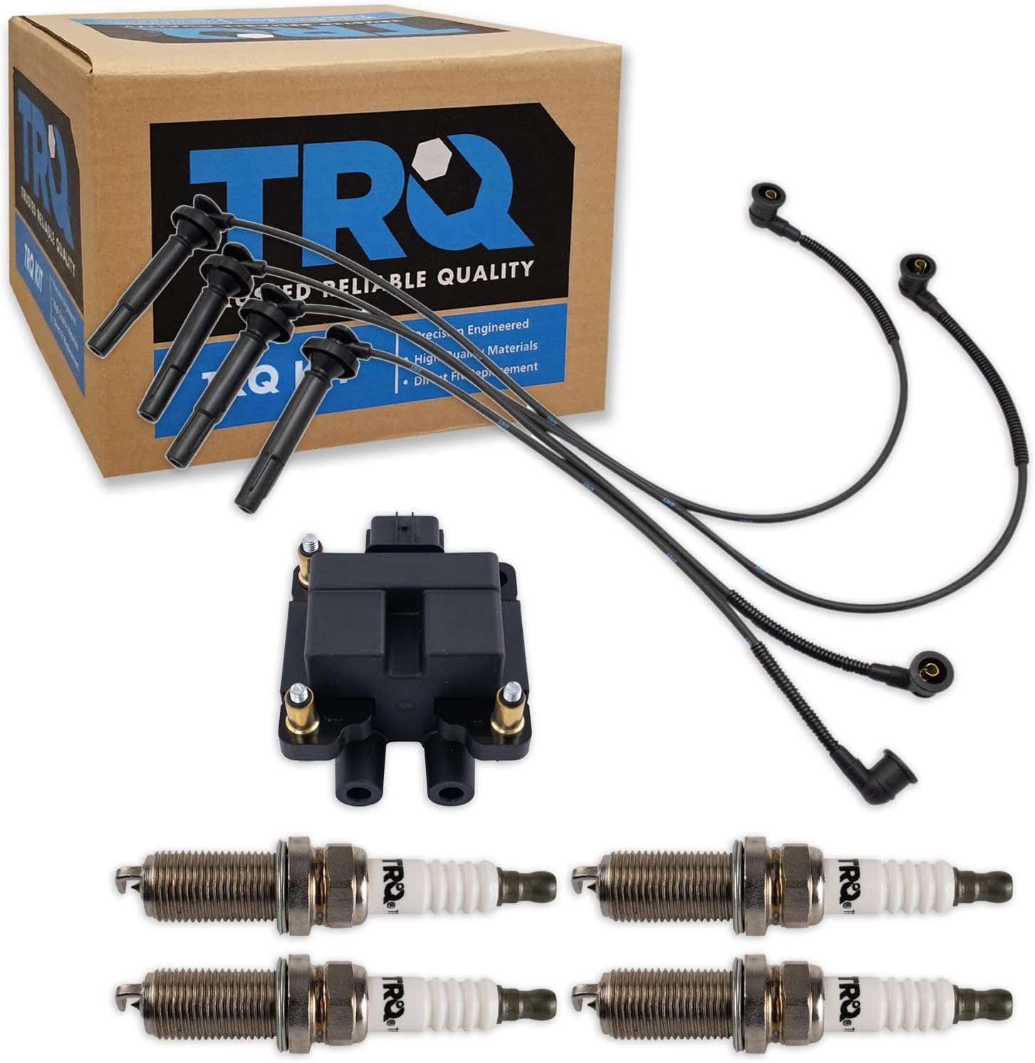 TRQ Ignition Kit Ignition Coil Spark Plugs Wire Set Compatible with 2006 Saab 9-2X 2005-2008 Subaru Forester 2008-2010 Impreza 2005-2009 Legacy Outback