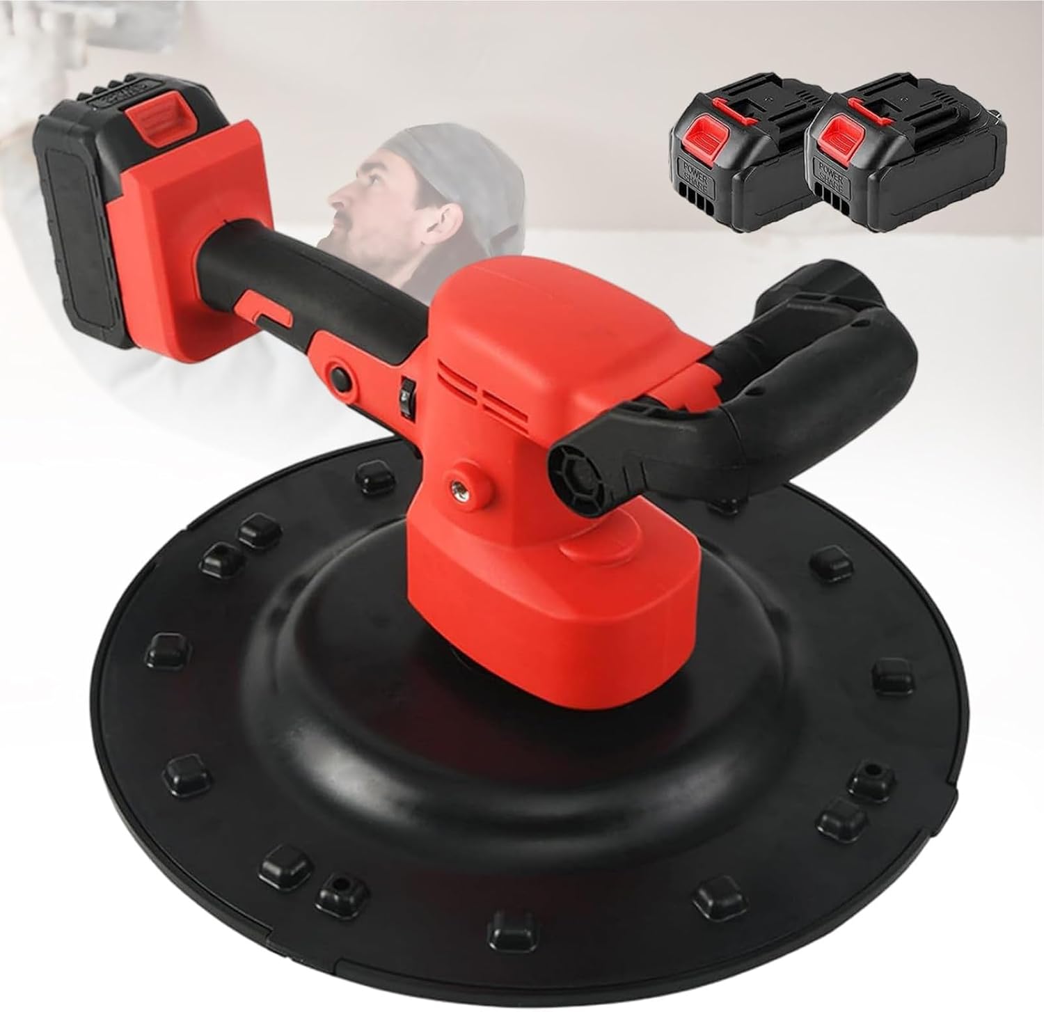 Electric Wall Smoother | Concrete Cement Mortar Trowel | Trowel Tools | 6-Speed Polishing Machine for Professional Cement Mortar Plastering, Handheld (Red, 2 Battery)