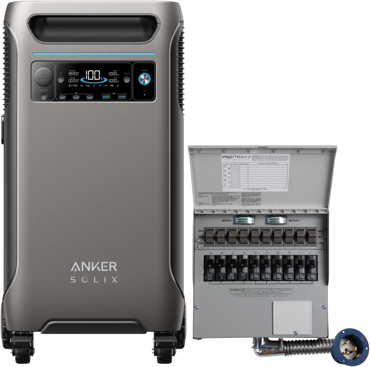 Anker SOLIX F3800 120V/240V Home Backup Kit, 7.68kWh Portable Power Station with Transfer Switch Kit, LiFePO4 Battery, 6000W AC Output, Solar Generator for Home Use, RV, Emergencies, & Outages