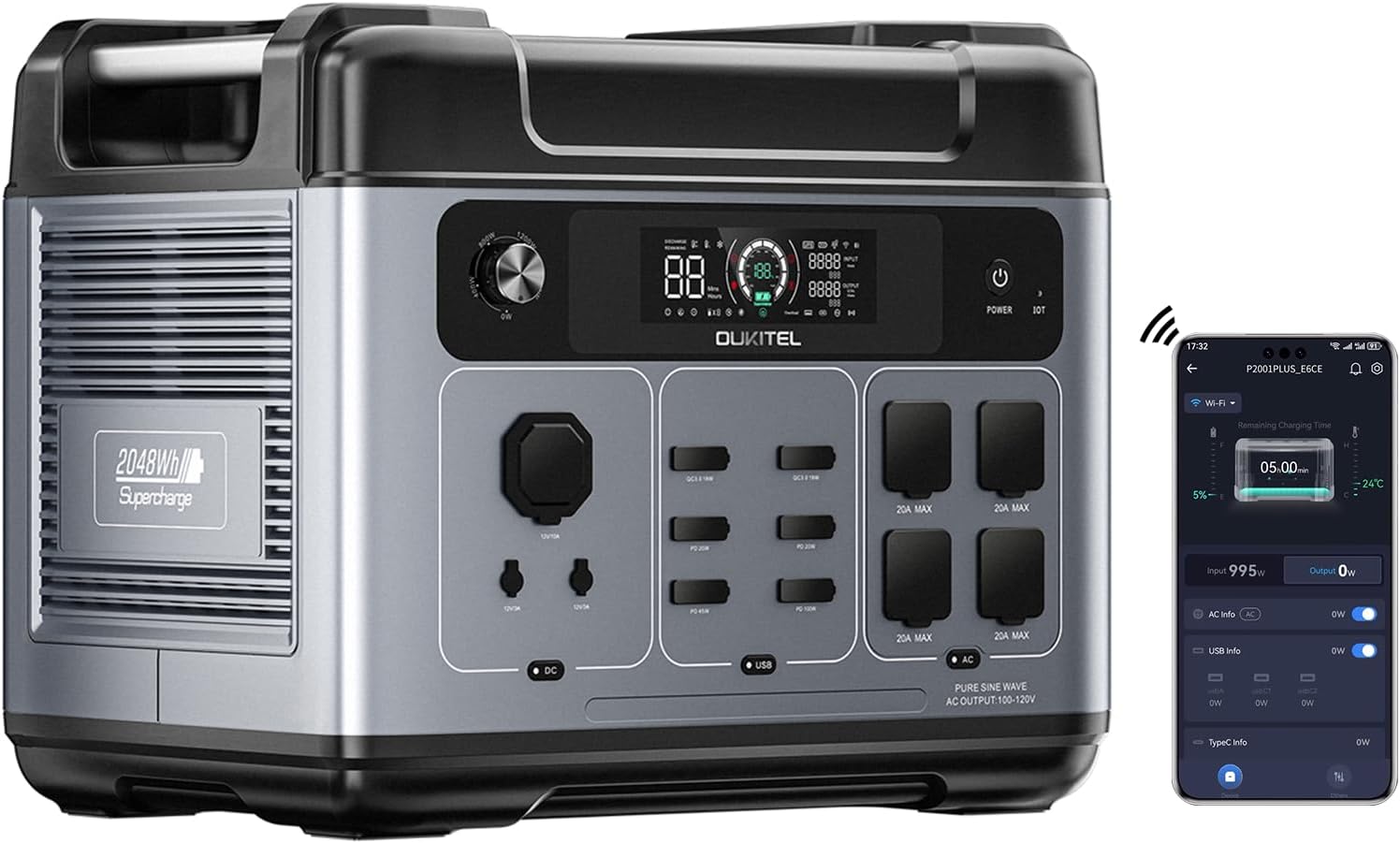 OUKITEL P5000 Pro Solar Generator(2025 NEW), 5120Wh Solar Power Station with 5x3600W AC Outlets (6000W Peak), 1800W Fast Charging, Emergency Power Station for Home, Camping & RVs, Battery Backup