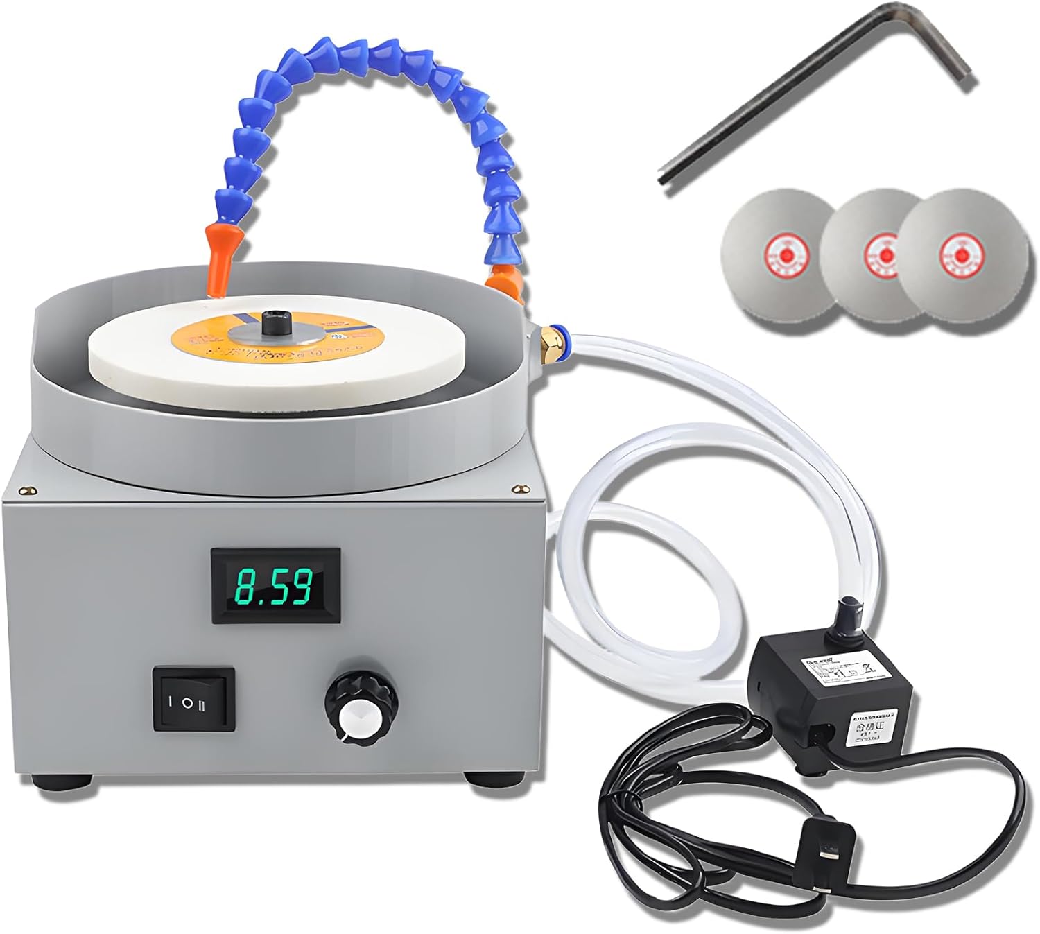 24v Wet Bench Grinder, 150 Mm Disc Grinder, Adjustable Water Flow Speed, With Disassembly Wrench, 3 Diamond Grinding Discs, Bidirectional Rotation, For Home And Vegetable Market