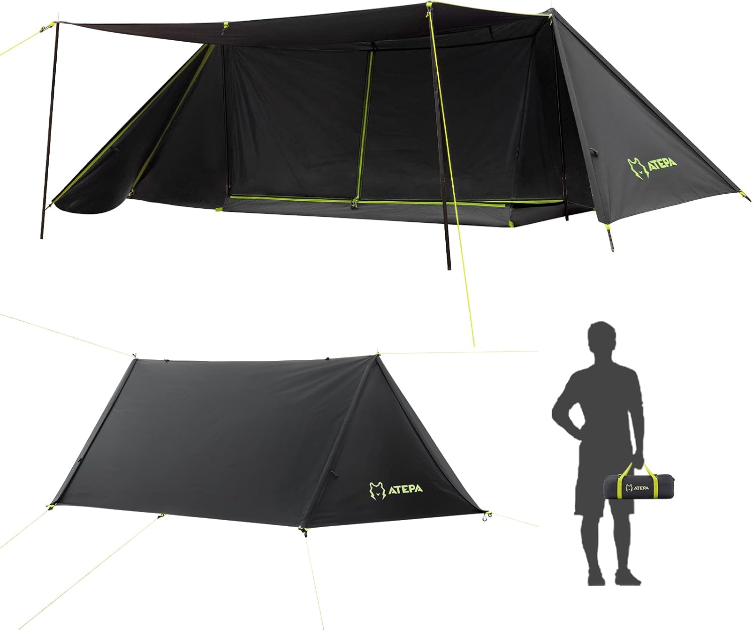 ATEPA Backpacking Outdoor Hiking Tent for Mountaineering Portable, Waterproof Hunting Tent Camp for 1-2 Person with Mosquito Net,Tent Foyer,Carry Bag, Black, 141.7x74.8x43.3 (AT2101_Black-USVC)