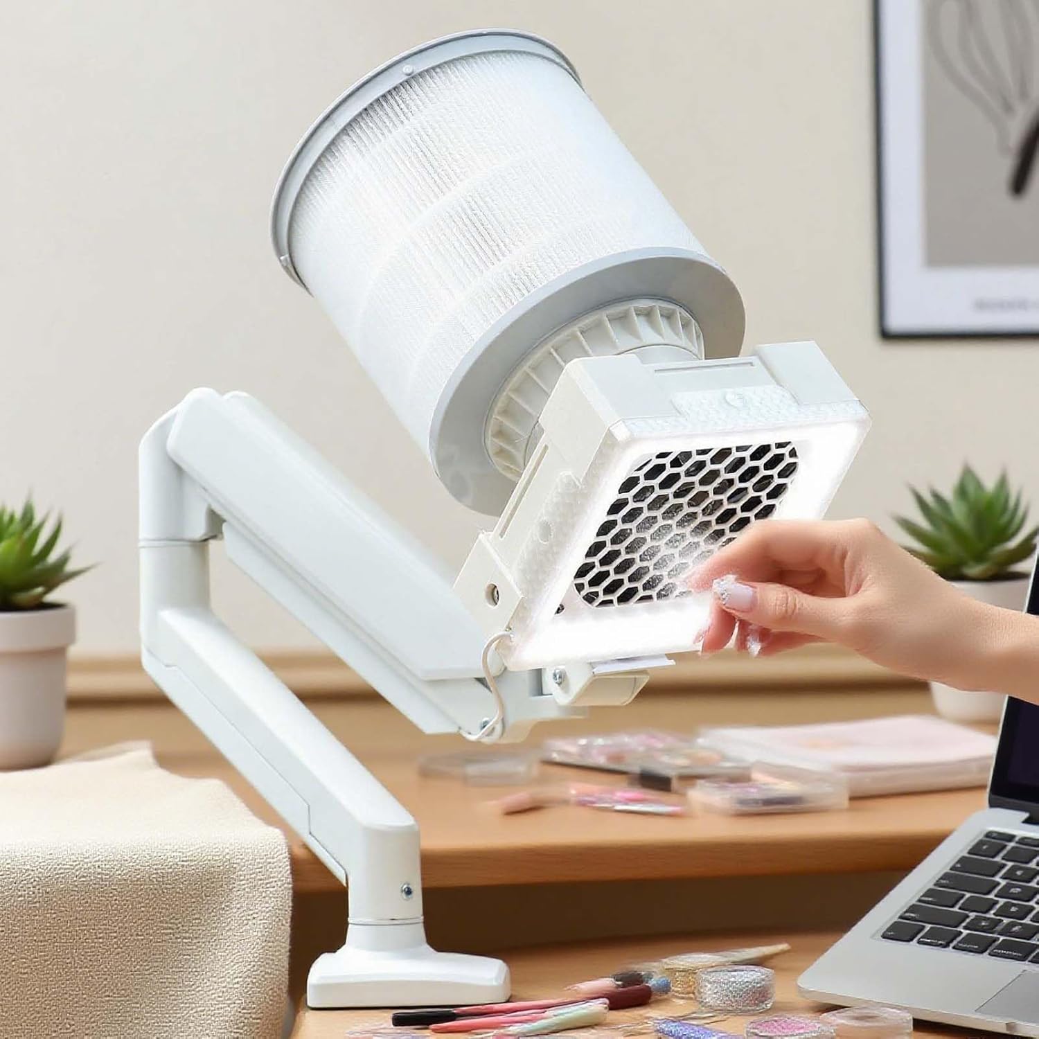 Professional Nail Dust Cleaner - 360° Rotating Bracket Arm,Square Led Fill Light,for Nail Salon Nail Polishing Cleaning,2 Installation