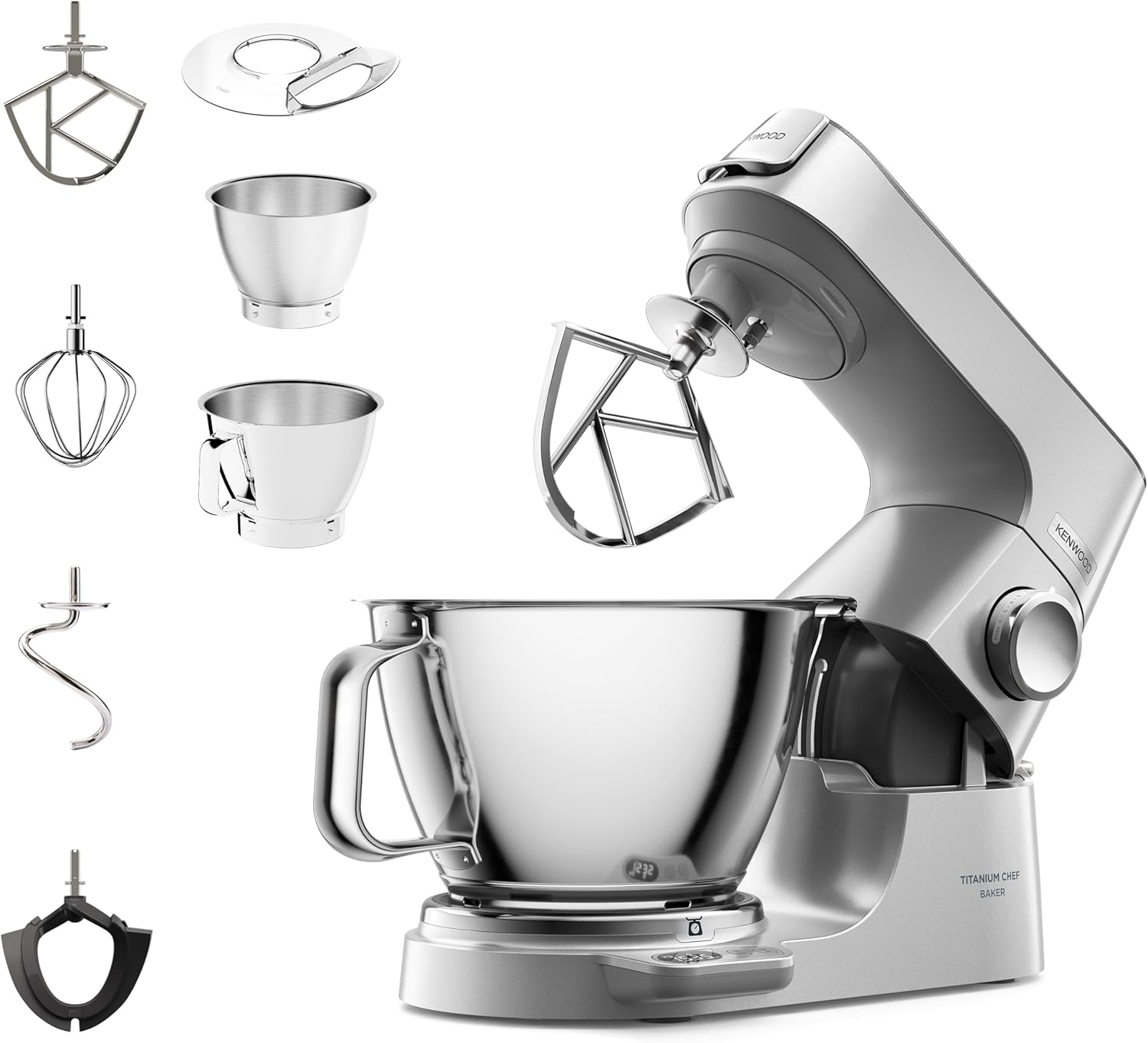 Kenwood Titanium Chef Baker KVC85.004SI Food Processor with Integrated Scale, Includes 3-Piece Patisserie Set, 5 L and 3.5 L Mixing Bowl, Continuous Speed Control, 1200 W, Silver