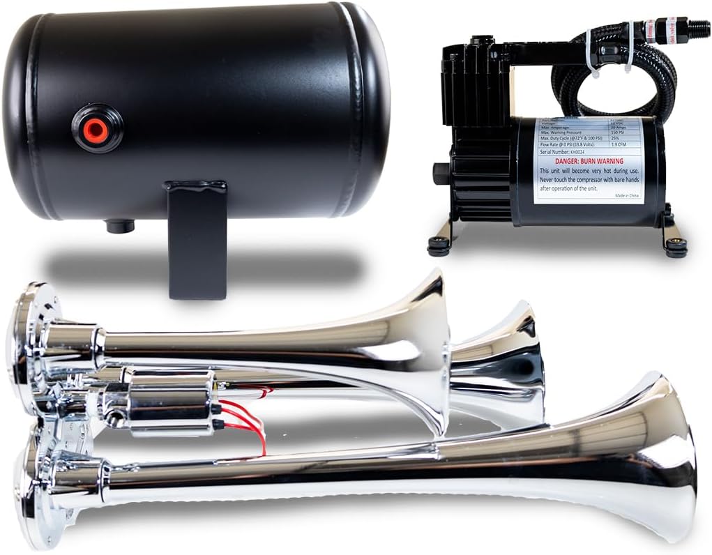 Kleinn Air Horns HK3 Complete Triple Air Horn Package - Chrome
