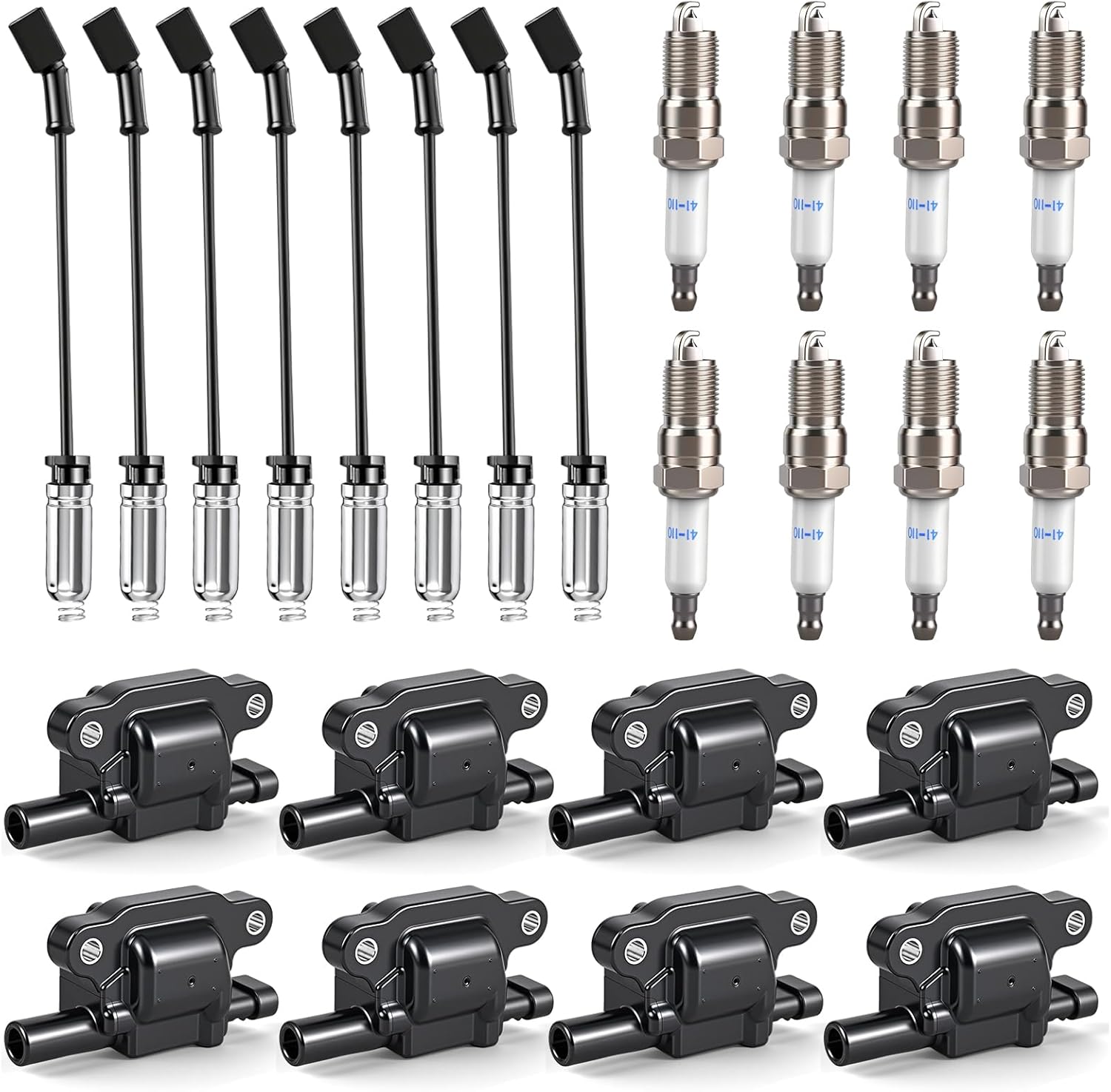 Set of 8 UF413 Square Ignition Coils & 41-962 Spark Plugs & 48322R Wires Compatible with Chevy Silverado GMC Sierra 1500 2500 Tahoe Yukon Cadillac Escalade 5.3L 6.0L 6.2L - Replaces 12570616, D510C