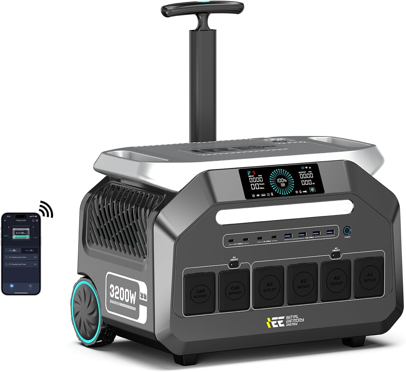 IEE 3200W Portable Power Station P3200 with 3x200W Solar Panel, 2048Wh Solar Generator, 1800W AC Charging, AC Outlets x 4, LiFePO4 Battery Power Station for Home Backup, Camping, RV, Emergency