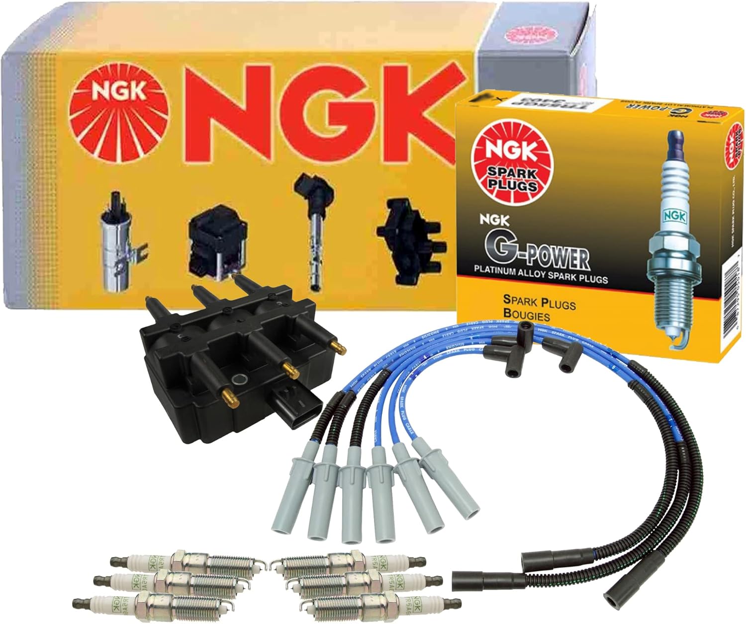 NGK Ignition Coil Wires & 6 G-Power Platinum Spark Plugs Kit For Wrangler 3.8 V6