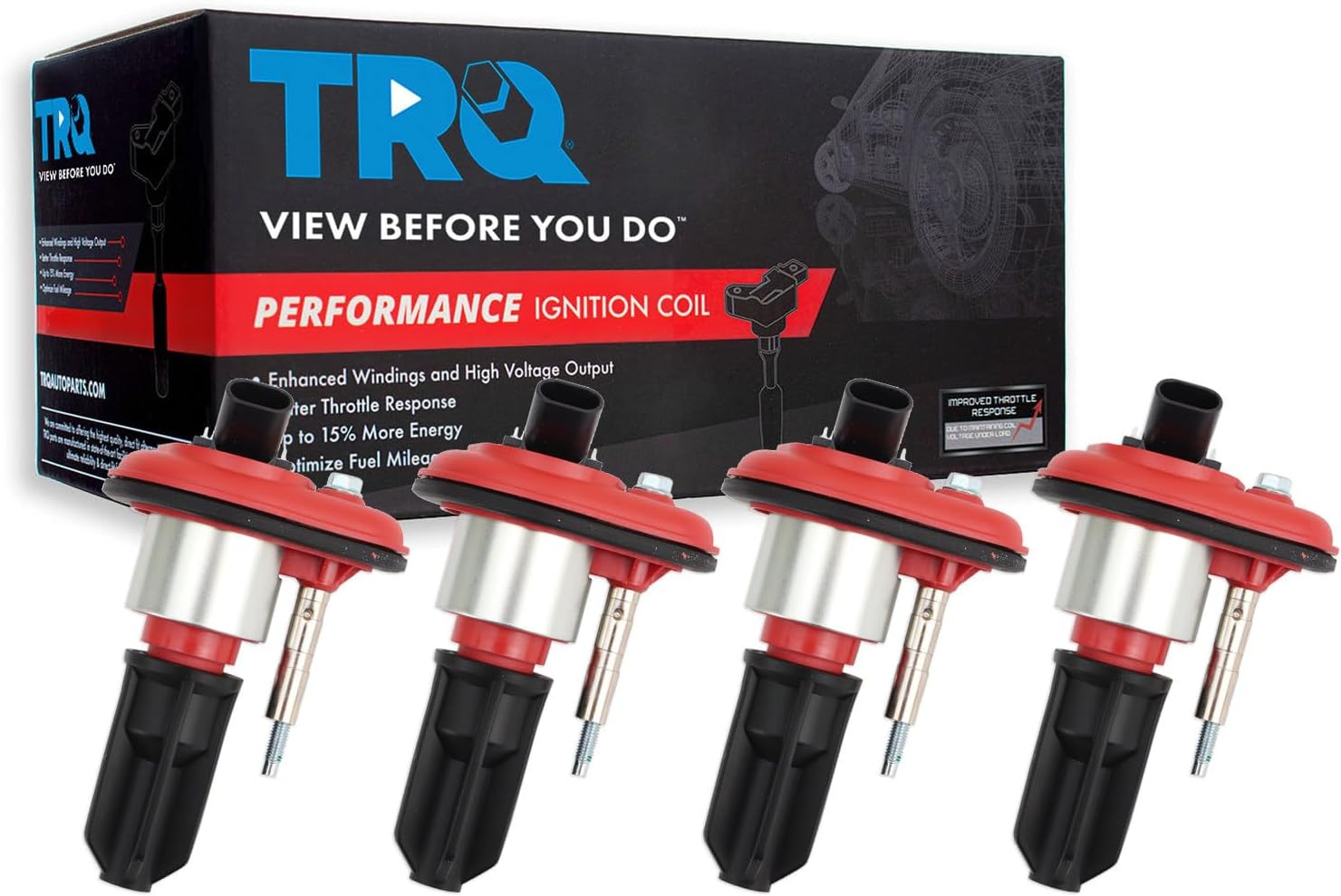 TRQ Ignition Coil Set 4 Piece High Temperature Epoxy Compatible with 2004-2006 Chevrolet Colorado 04-06 GMC Canyon 06 Isuzu i-280 07-08 i-290