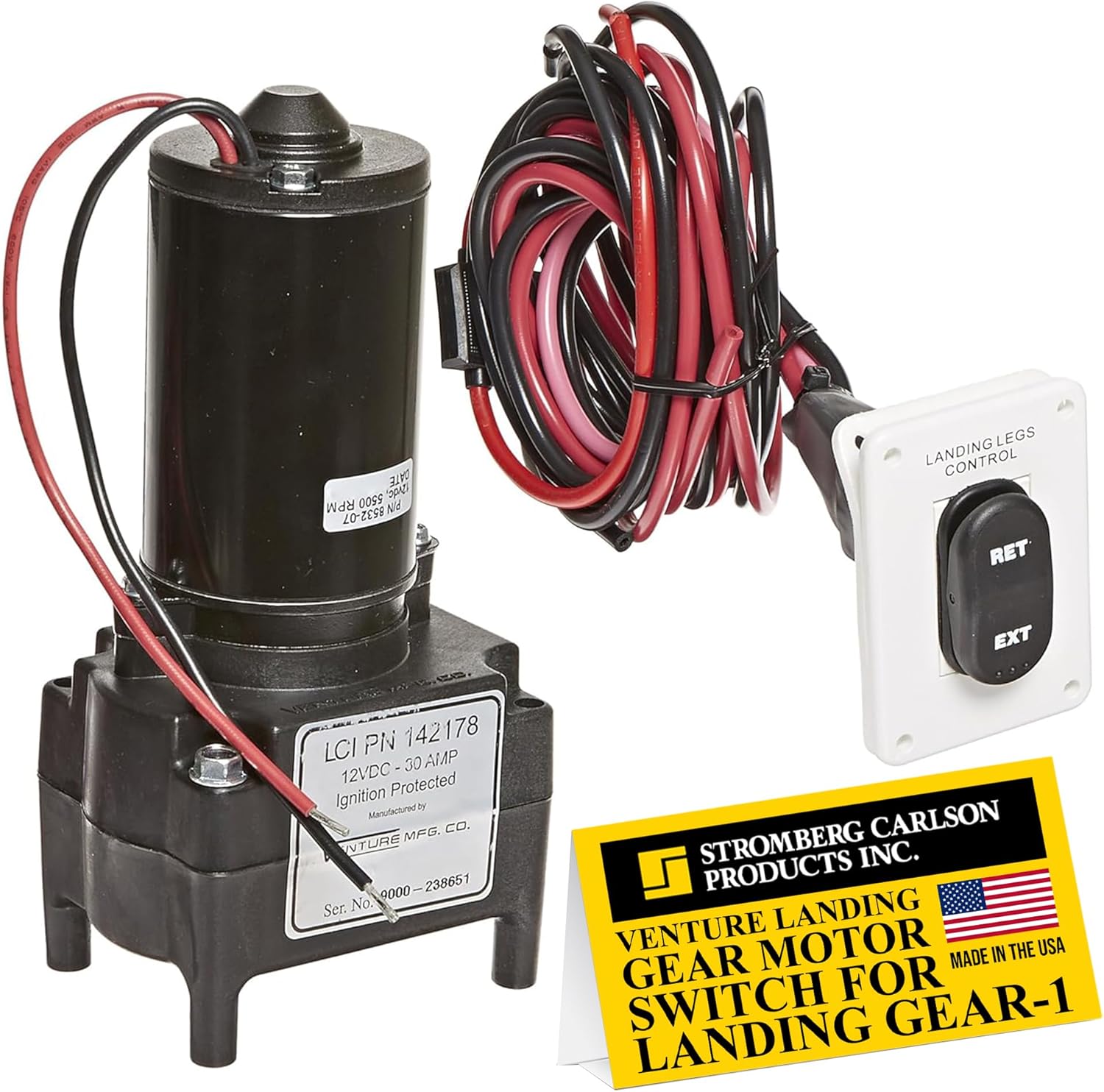 Stromberg Carlson 5th Wheel Landing Gear Motor with RV Jack Switch – Landing Gear Motor and Switch Combo for Lippert, Venture, Pac Rim Electric Fifth Wheel Jacks, Black