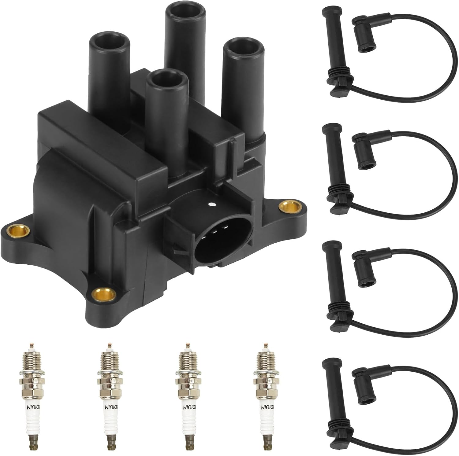 Ignition Coil Pack & Iridium Spark Plugs for Ford Ranger 2001-2012, Mazda B2300 2001 2002 2003 2004 2005 2006 2007 2008 2009 2.3L L4 FD497 - with Ignition Wires