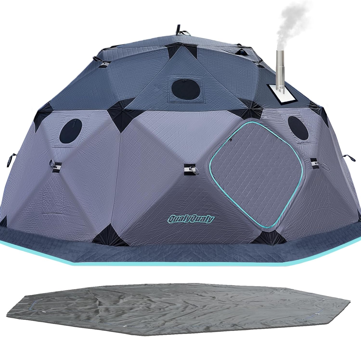 QualyQualy Ice Fishing Tent with Floor, 8-10 Person Insulated Tent Ice Fishing Shelter, 147 Square Feet Pop-Up Ice Shanty with Stove Jack, Winter Windproof Ice Shack Hut with Carrying Bag