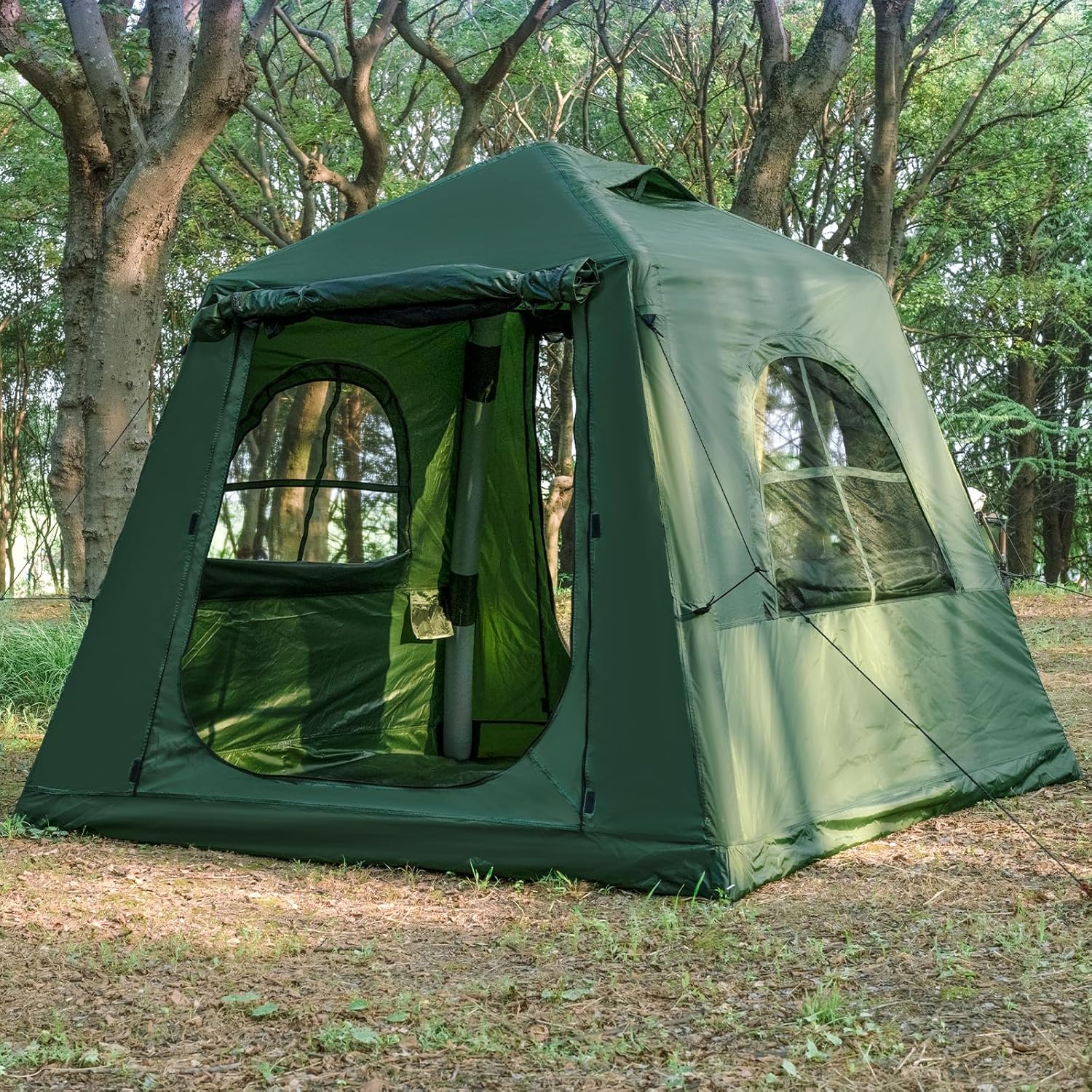 Inflatable Camping Tent with Hand Pump Waterproof Outdoor Blow up Tent 2-8 Person Oxford 4 Season Glamping Air Tent Cabin House with Mesh Windows & Door