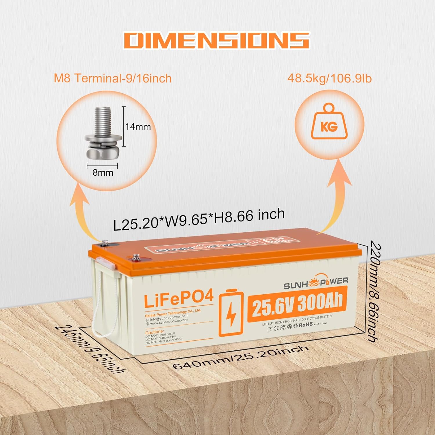 24V 300AH LiFePO4 Battery, 7680Wh Rechargeable Lithium Battery Built-in 200A BMS, Deep Cycle & Low Self-Discharge, Perfect for RV, Marine, Solar, Backup Power, Off-Grid