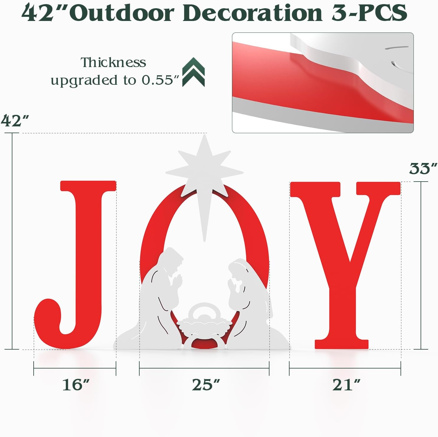 FUNNGO Joy Christmas Nativity Decorations Outdoor - 42 inch Red Nativity Scene Yard Sign Set Built with Weather Resistant & Durable PVC Silhouettes for Yard, Patio, Lawn