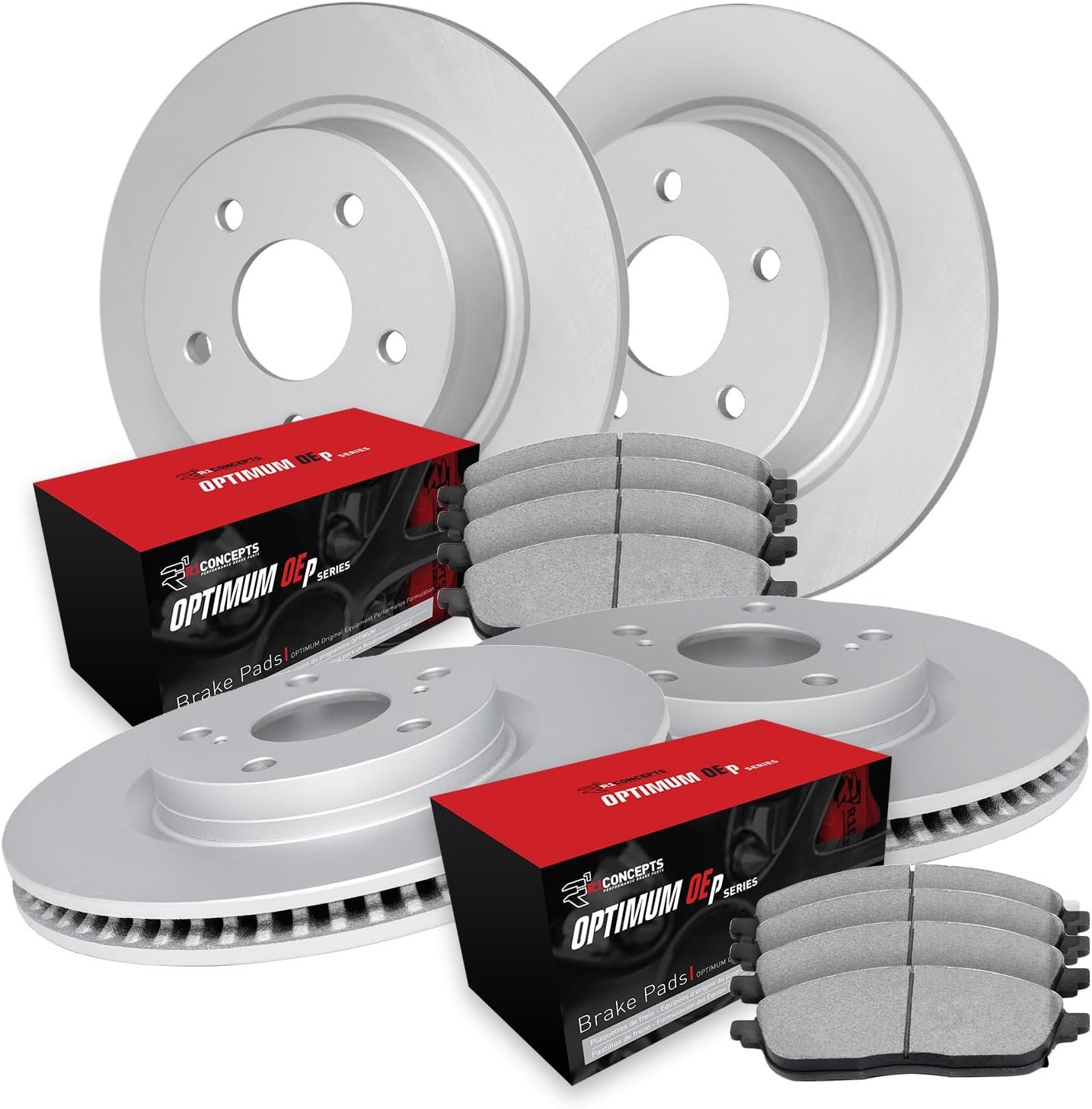 R1 Concepts Front and Rear Brakes and Rotors| Blank Brake Rotors| Front and Rear Optimum OEp Brake Pads and Rotors Kit| Automotive Replacement Brake Kits