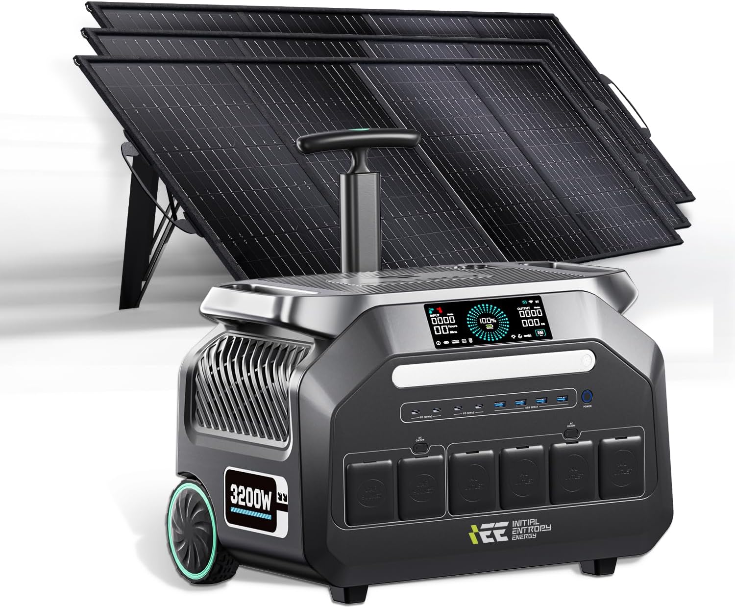 IEE P3200 Portable Power Station 3200W with 3x200W Solar Panel, 2048Wh Solar Generator, 1800W AC Charging, AC Outlets x 4, LiFePO4 Battery Power Station for Home Backup, Camping, RV, Emergency