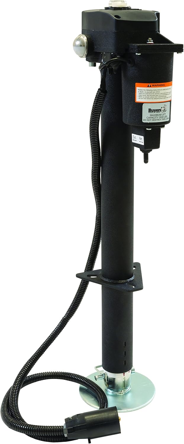 Buyers Products 0093500 12 Volt Electric Trailer Jack, 3500lb Capacity, Pre-Wired 7-Way RV Type Trailer Connector With Manual Hand Crank Backup, Bolts Onto A-Frame Coupler