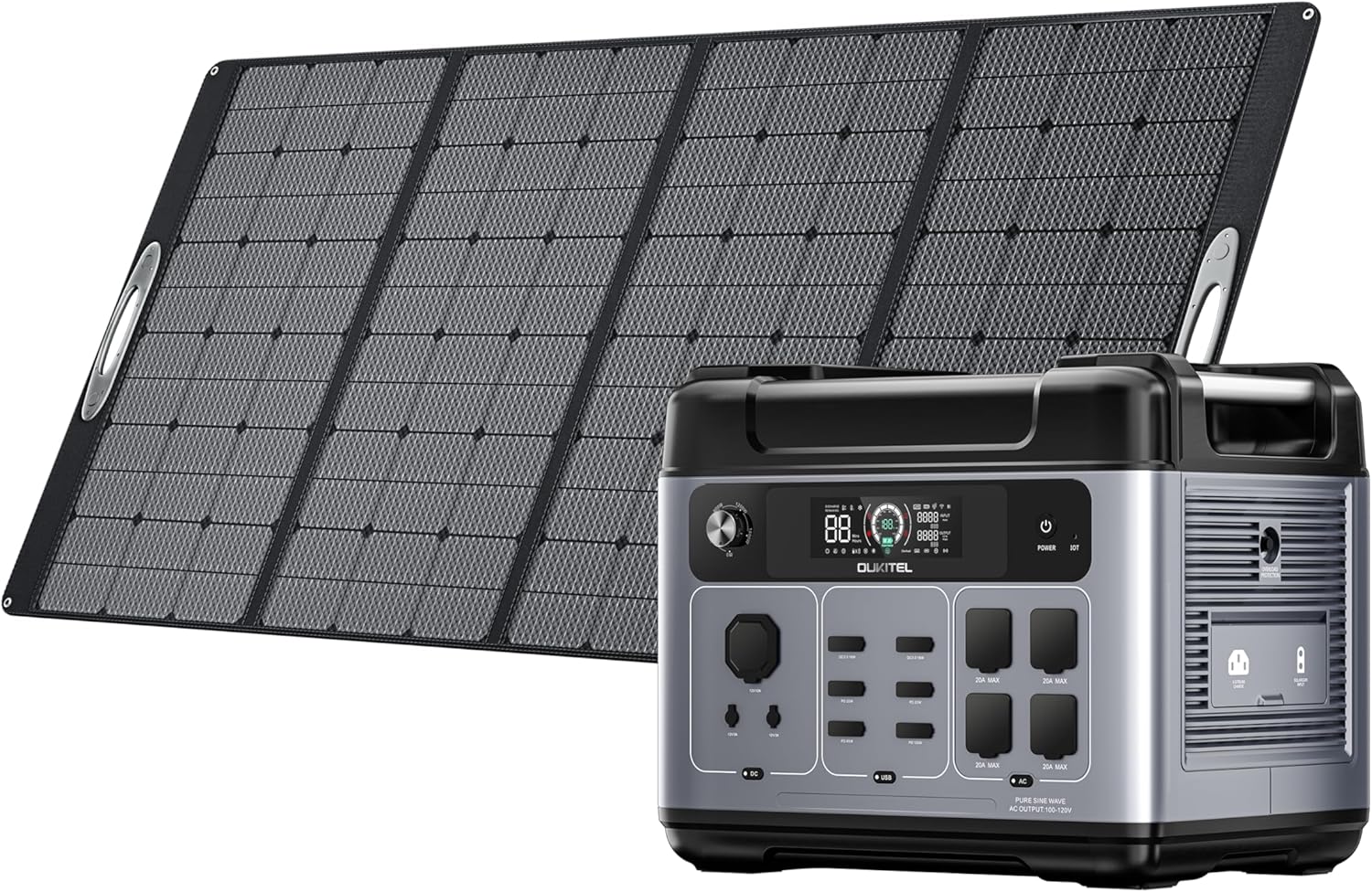 OUKITEL Solar Generator P2001 Plus 2048Wh with 430W Solar Panel, 2400W Portable Power Station, LiFePO4 Battery Solar Powered Generator for Camping, Home, RV, Emergency