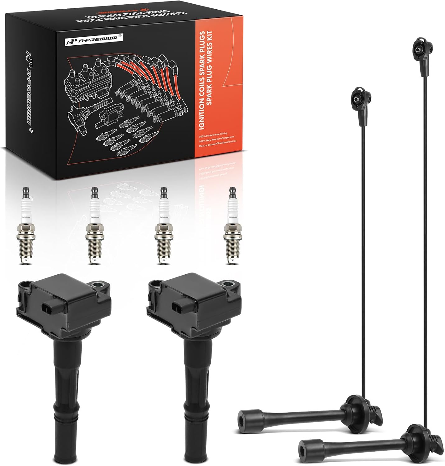 A-Premium 2 Ignition Coils with 2 Spark Plug Wires and 4 Iridium Spark Plugs Compatible with Toyota Paseo 1996-1999, Tercel 1995-1999, 1.5L