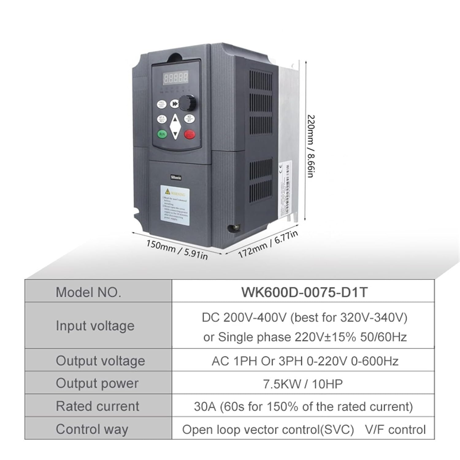 1Pcs AC 220V 5.5KW Or DC200-400V Input VFD Solar Frequency Inverter 3Phase 220V Output Motor Speed Control Frequency Drive Converter(Solar 7.5kw 30A)