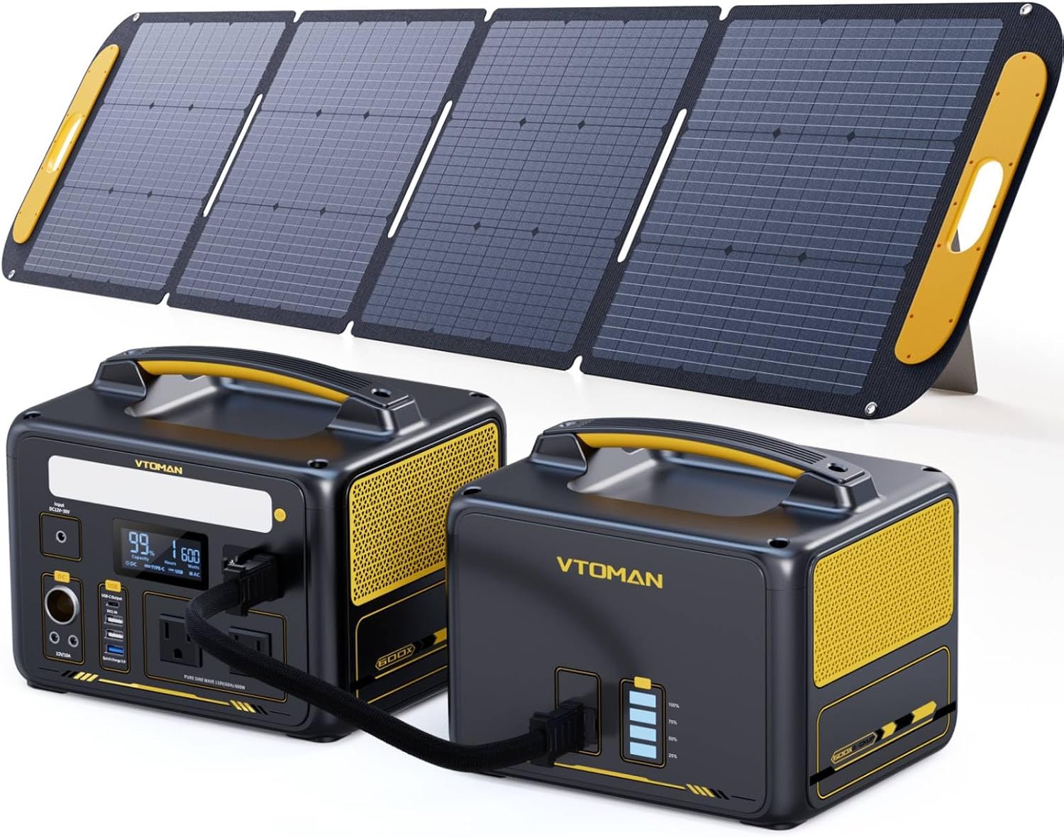 VTOMAN 3096Wh Portable Power Station Bundle with Extra Battery & 200W Solar Panel Included - Up to 3600W Solar Power Generator for Home Backup, Off-grid, Road Trip, RV, Camping, Fishing, Emergency