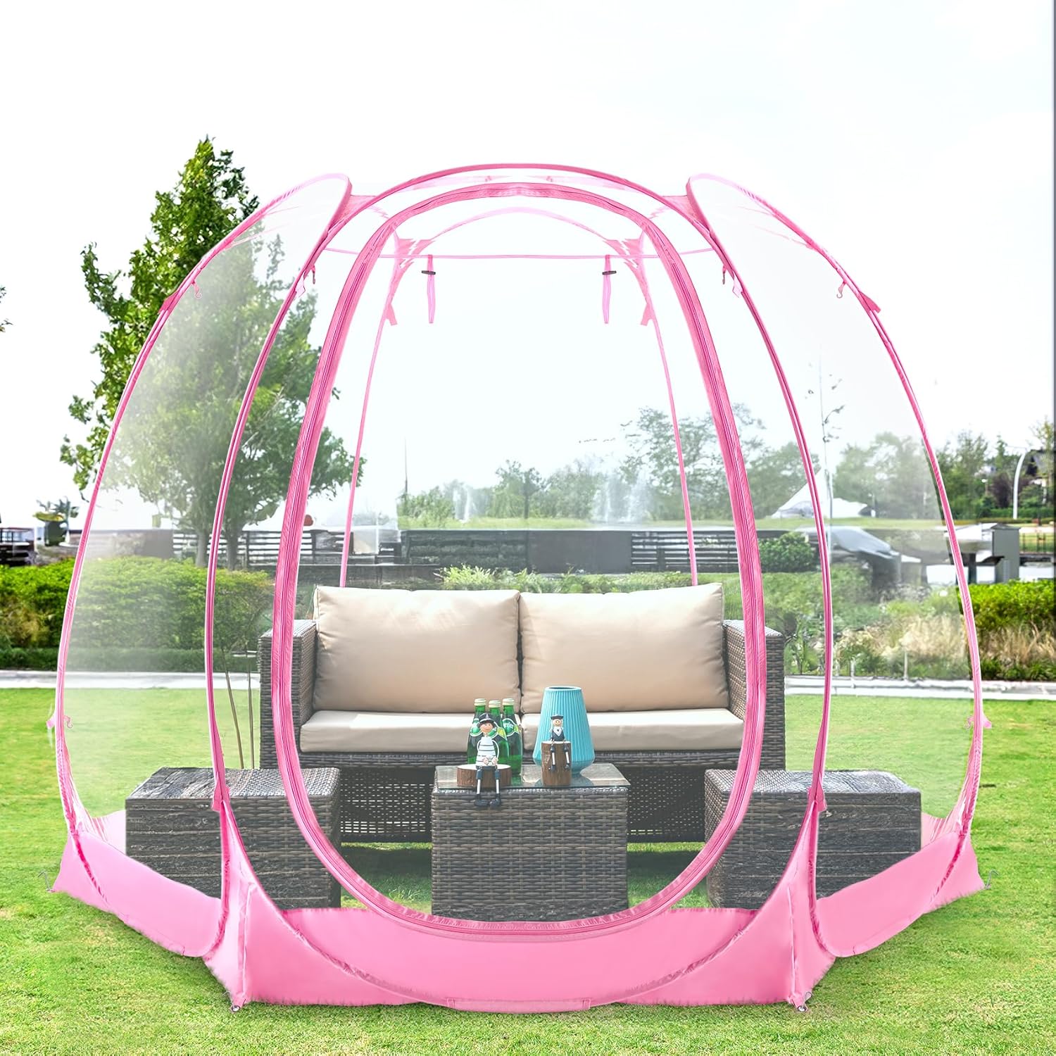 All Weather Proof Pod Pop Up Bubble Tent for 4-8 People, Large Oversize Dome House, Cold Protection Camping Tent, Winter Instant Igloo for Outdoor Activities 10x10FT Pink