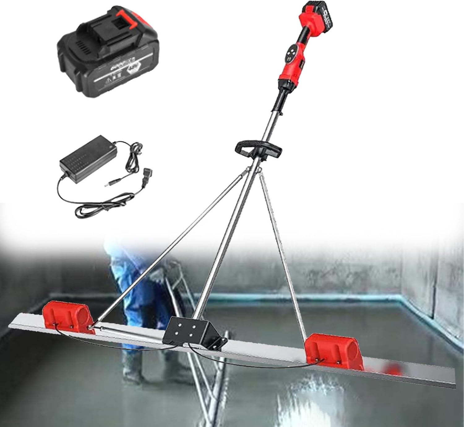 Battery Powered Concrete Surface Leveling Tamper Ruler, Cordless Concrete Wet Screed, for Efficient Smoothing and Finishing of Concrete 2*Battery-1.8M