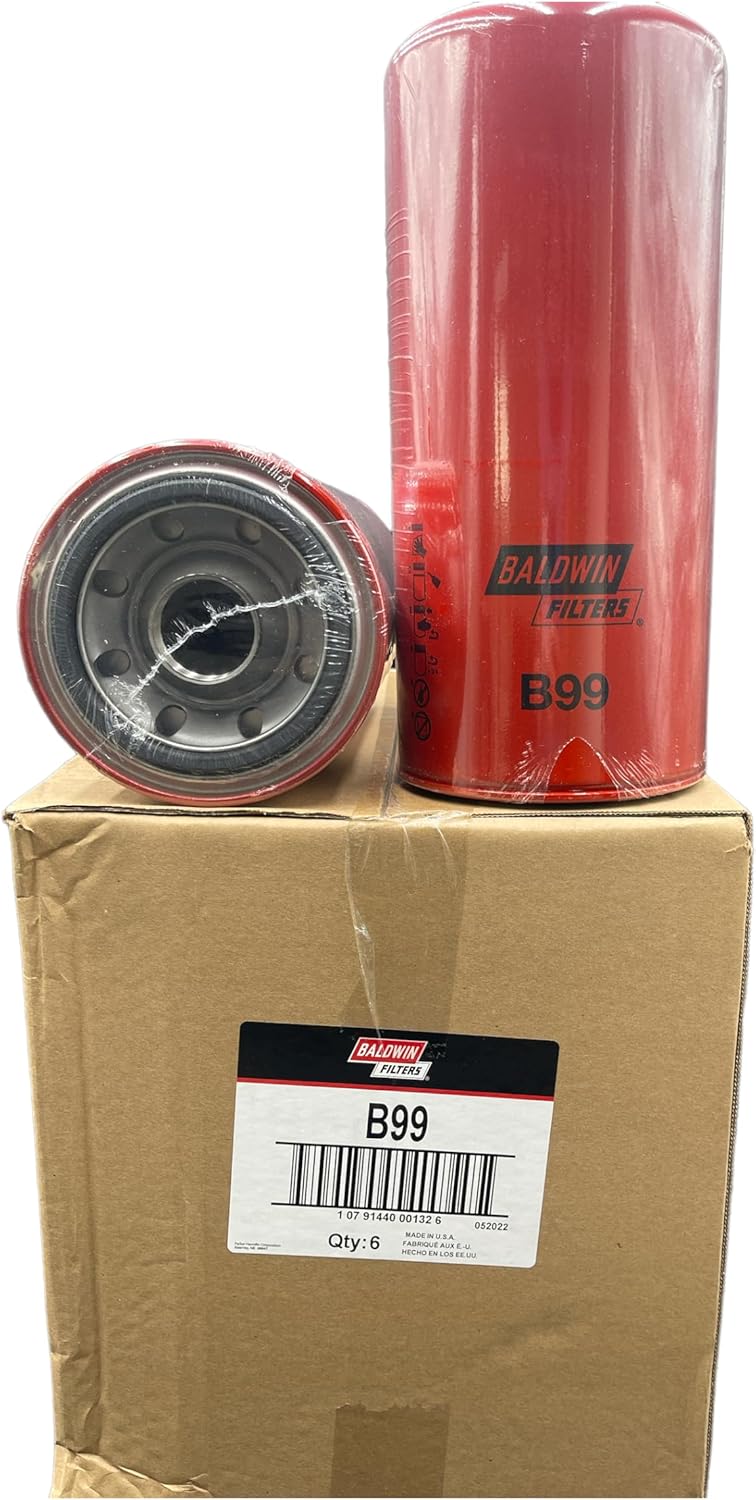 B99 Baldwin Oil Filter, Heavy Duty Replaces 1R-0716, 51792, LF691A, P554005, LFP4005 (Pack of 6)