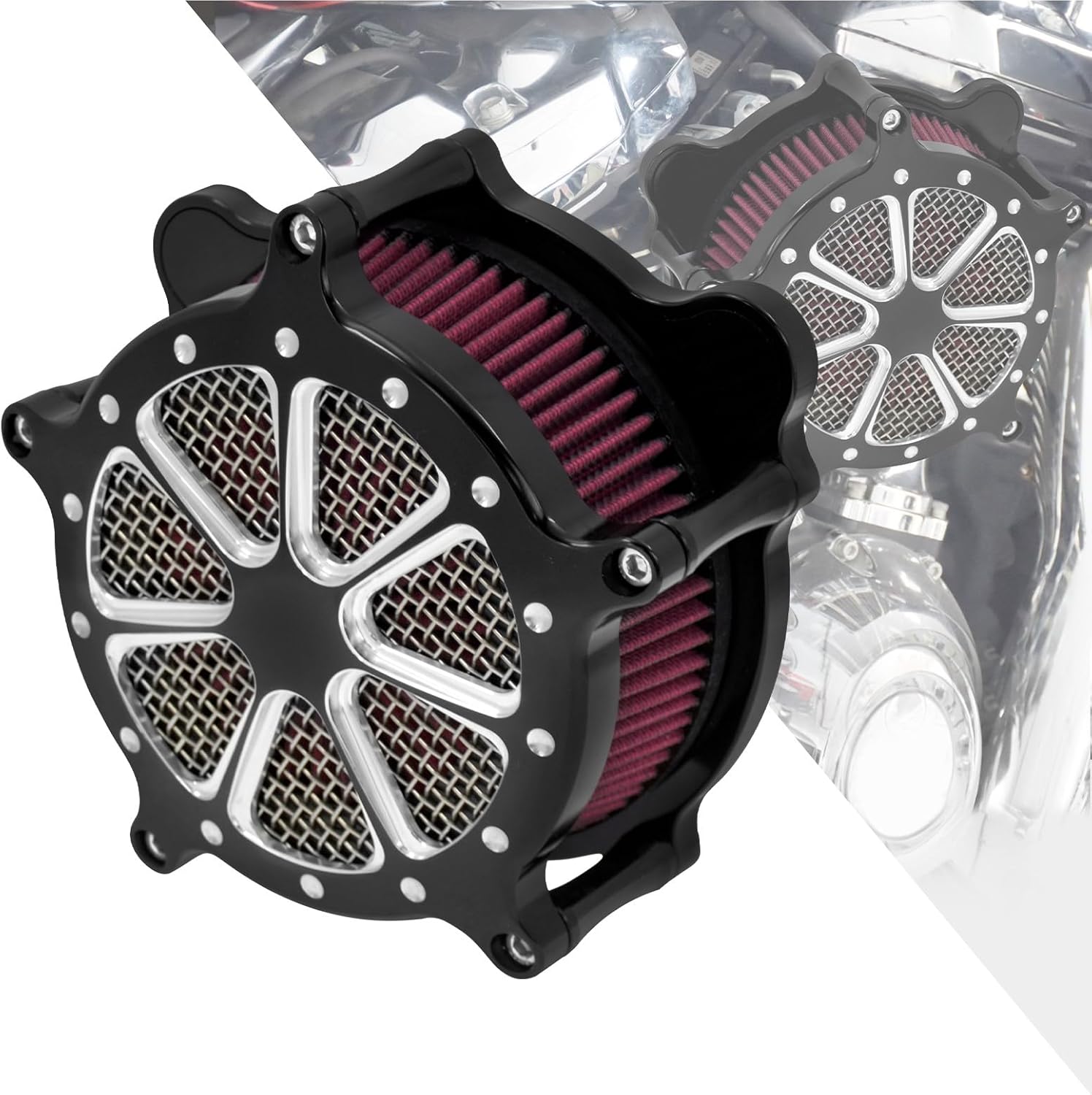 HDBUBALUS Motorcyle Air Cleaner Air Filter Intake Kit Fit For Harley Softail 2000-2015 Touring 2000-2007 Dyna/FXR 2000-2017 Black&Red