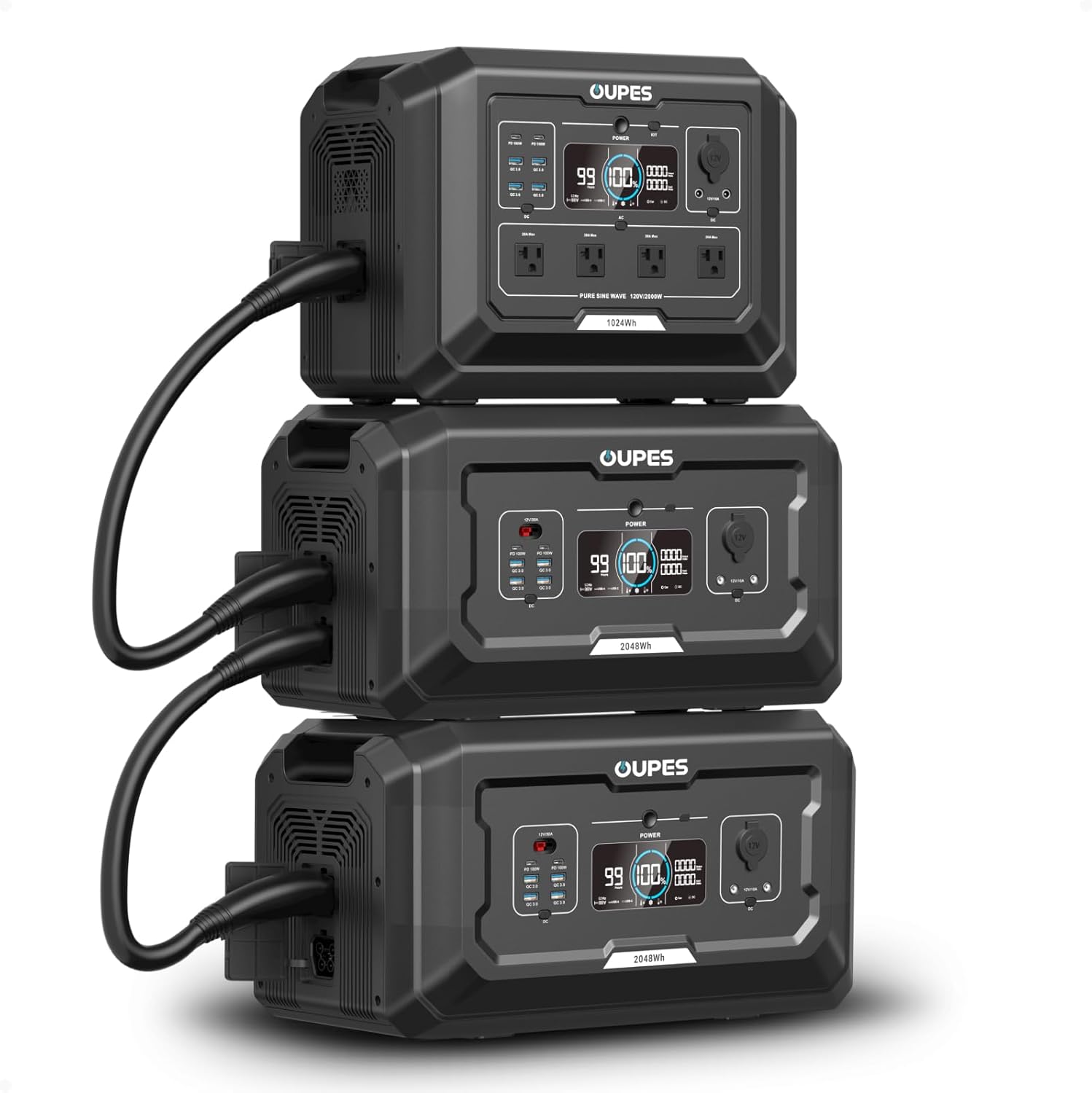 OUPES Mega 1 Power Station Home Backup Power Kit – 5120Wh (1024Wh + 2×2048Wh Batteries), 2000W Output, 36min Fast Recharge, LiFePO4 Whole House Generator with UPS & APP for Blackouts