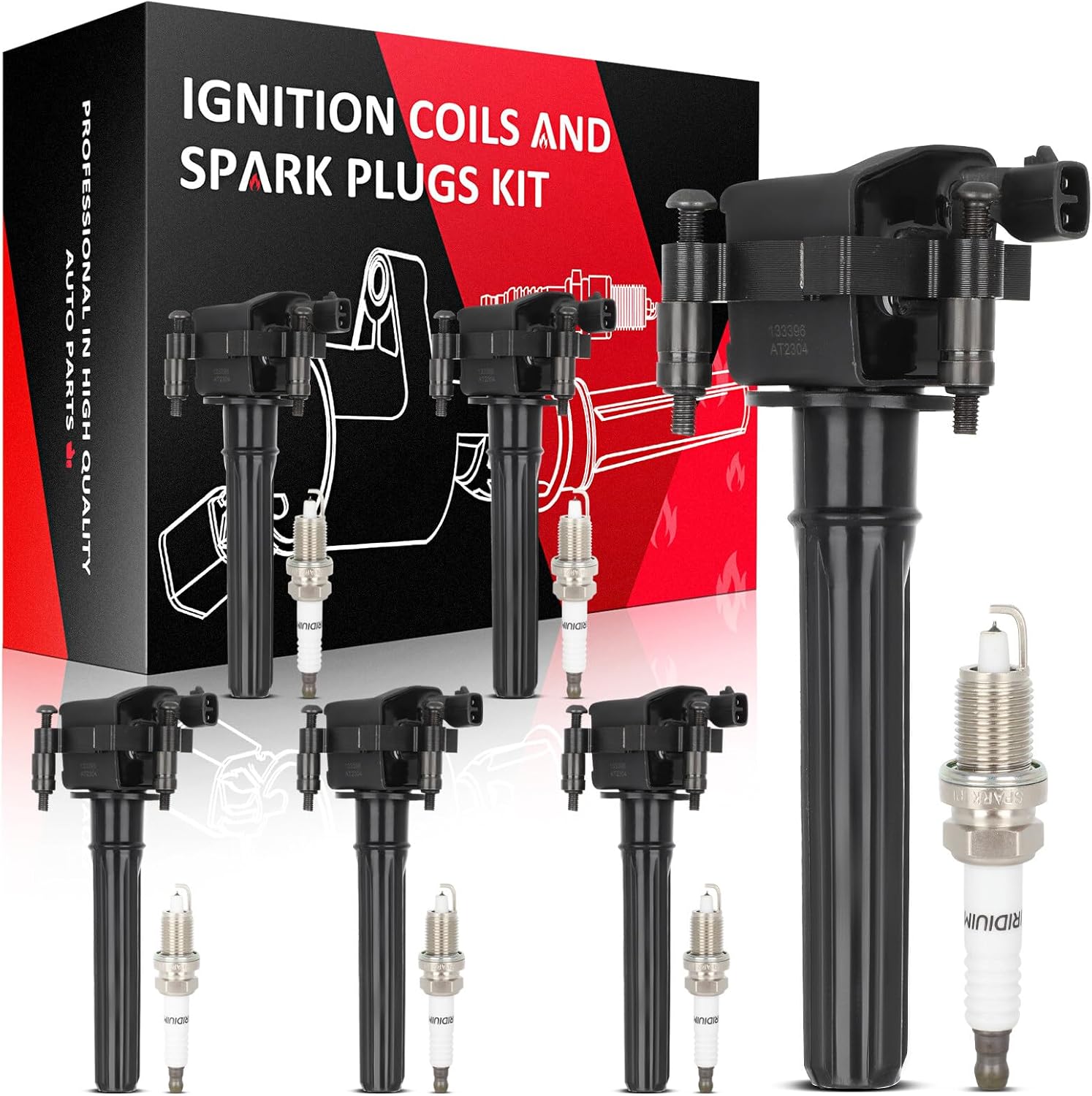 6 Ignition Coils with 6 Iridium Spark Plugs fit for Chrysler 300 2005 V6 3.5L,for Chrysler 300M 2002-2004 3.5L V6,for Chrysler Concorde 2002-2004 3.5L V6 Ignition Coil Pack Replacement C1649