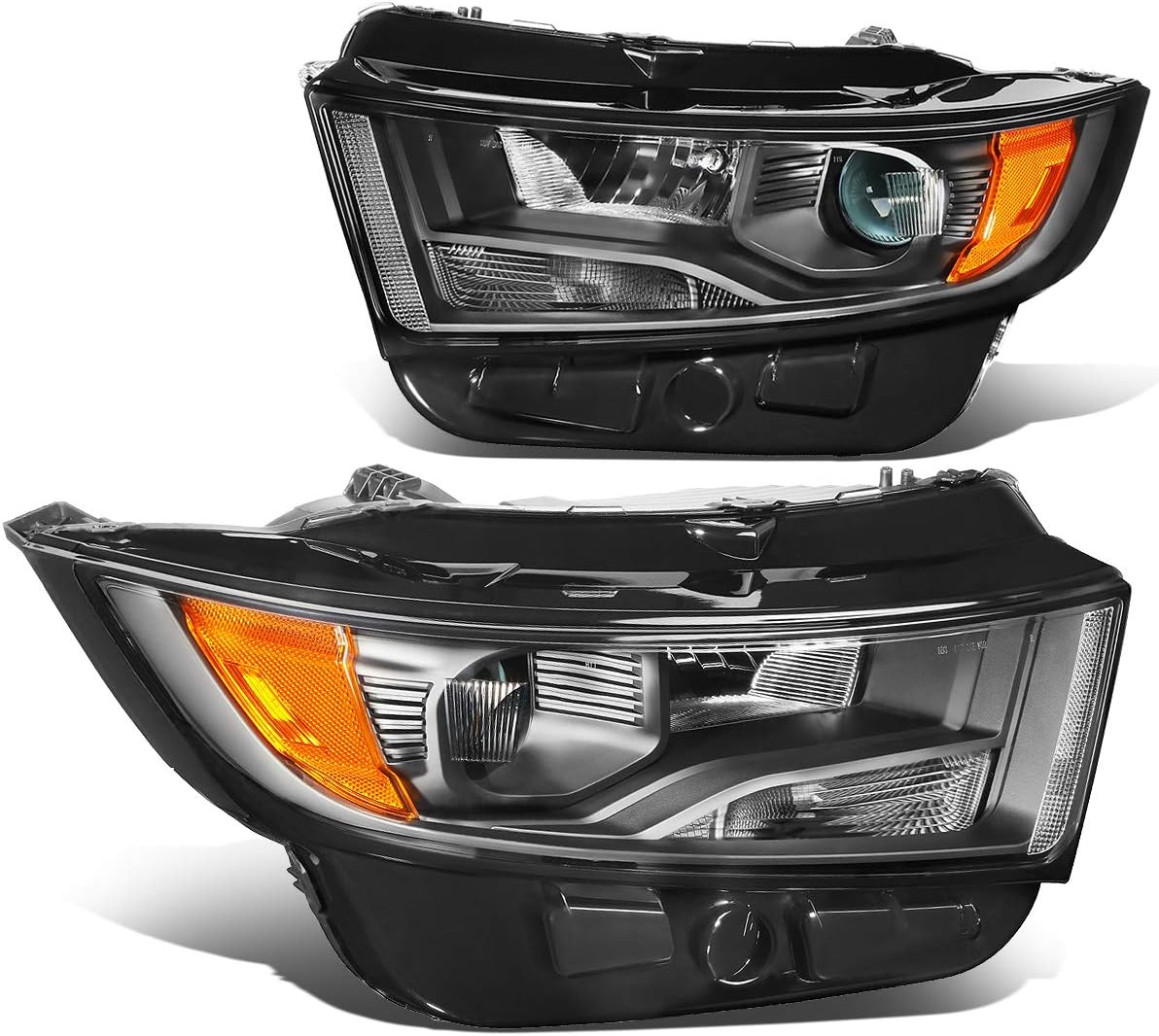 Auto Dynasty Projector Headlights Assembly Compatible with 2015 2016 2017 2018 Ford Edge, Headlamps Replacement Driver and Passenger Side, Black Housing Amber Corner