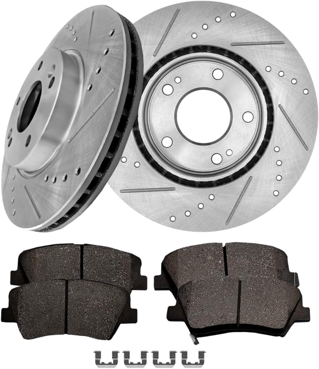 PM Auto Set of 6 Front 280mm Drilled Slotted Brake Disc Rotors-Ceramic Brake Pad Kit Replacement For 2014-2018 KIA Forte